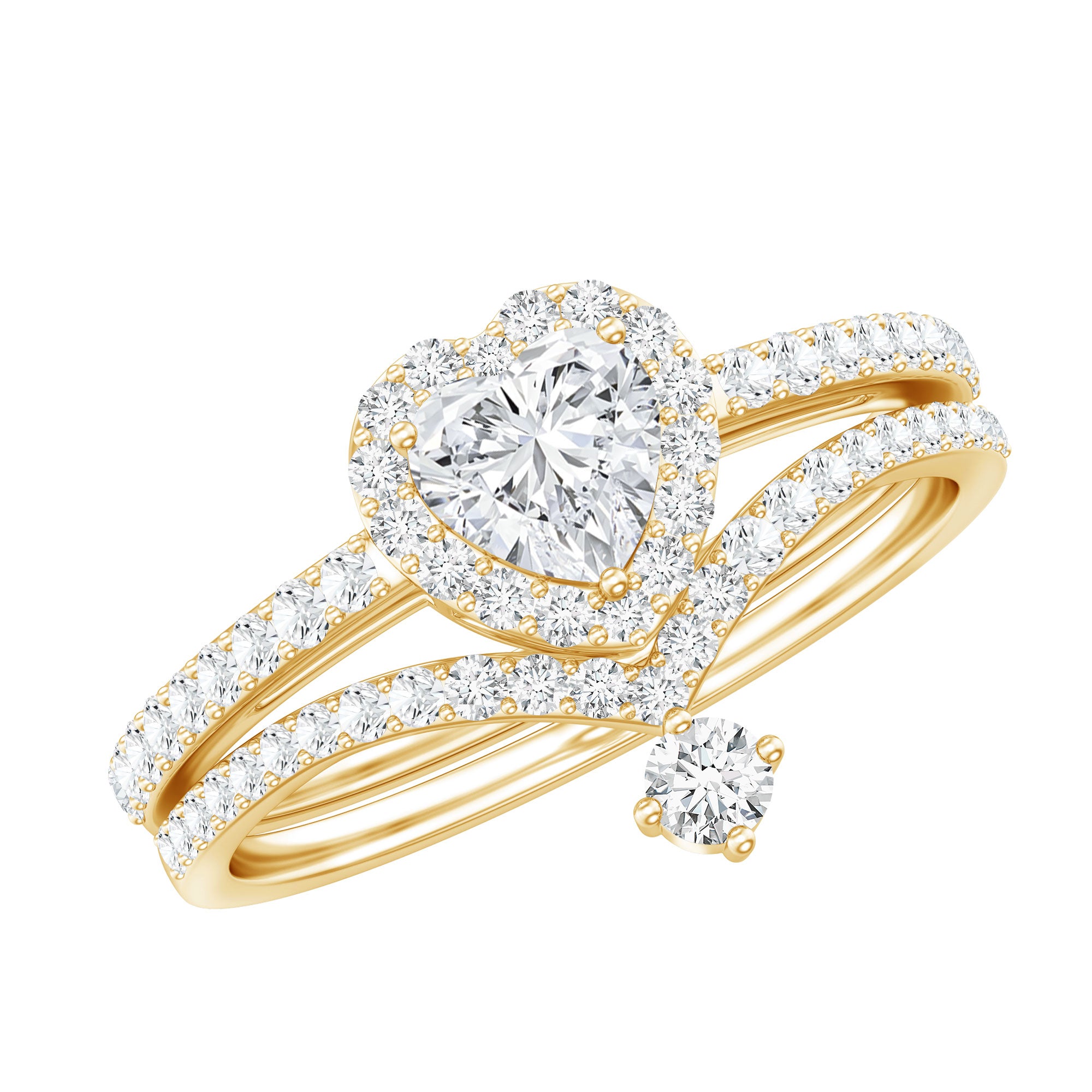 Cubic Zirconia Heart Ring Set with V Shape Band AAAA - Rosec Jewels