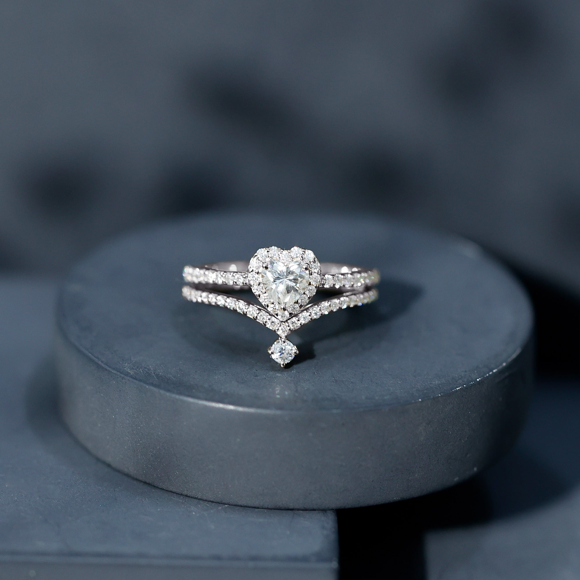 Certified Moissanite Heart Wedding Ring Set for Women D-VS1 - Rosec Jewels