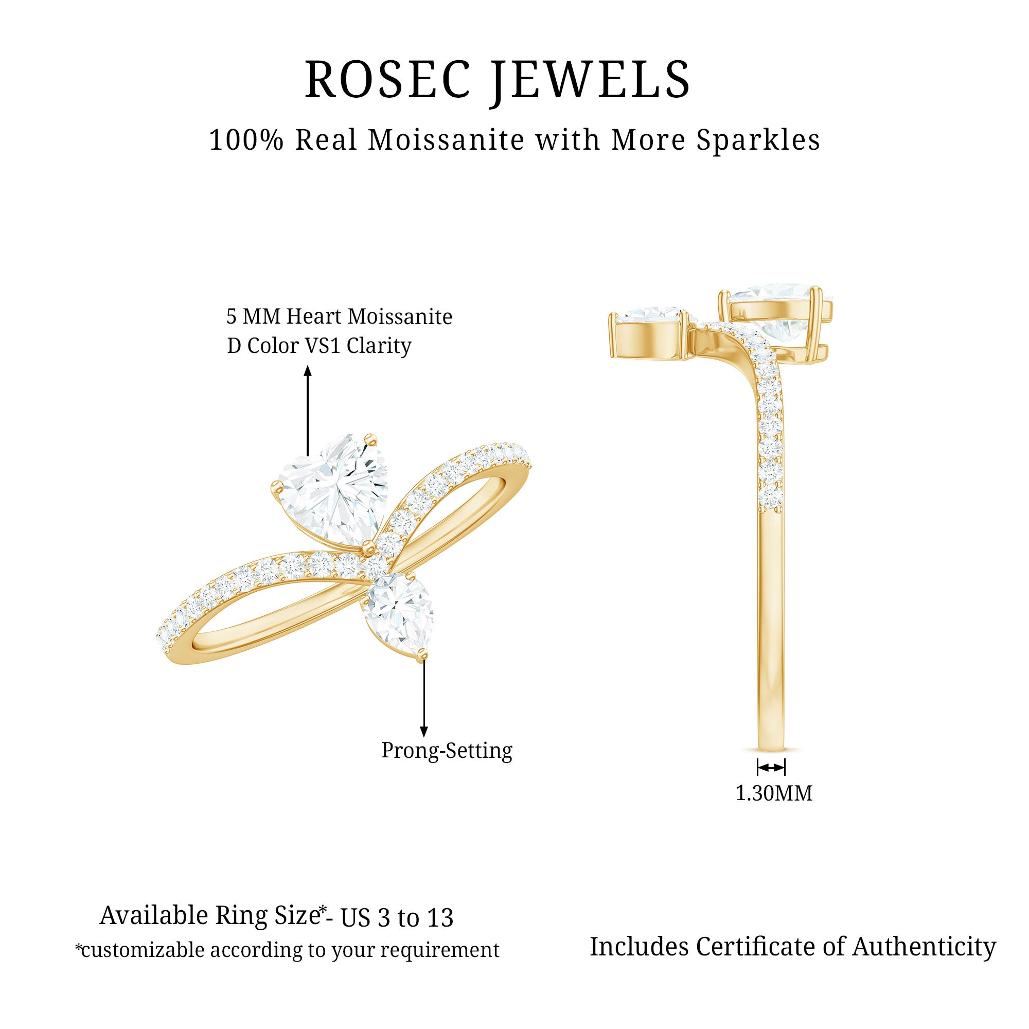 Rosec Jewels-Designer Moissanite Heart Engagement Ring for Women