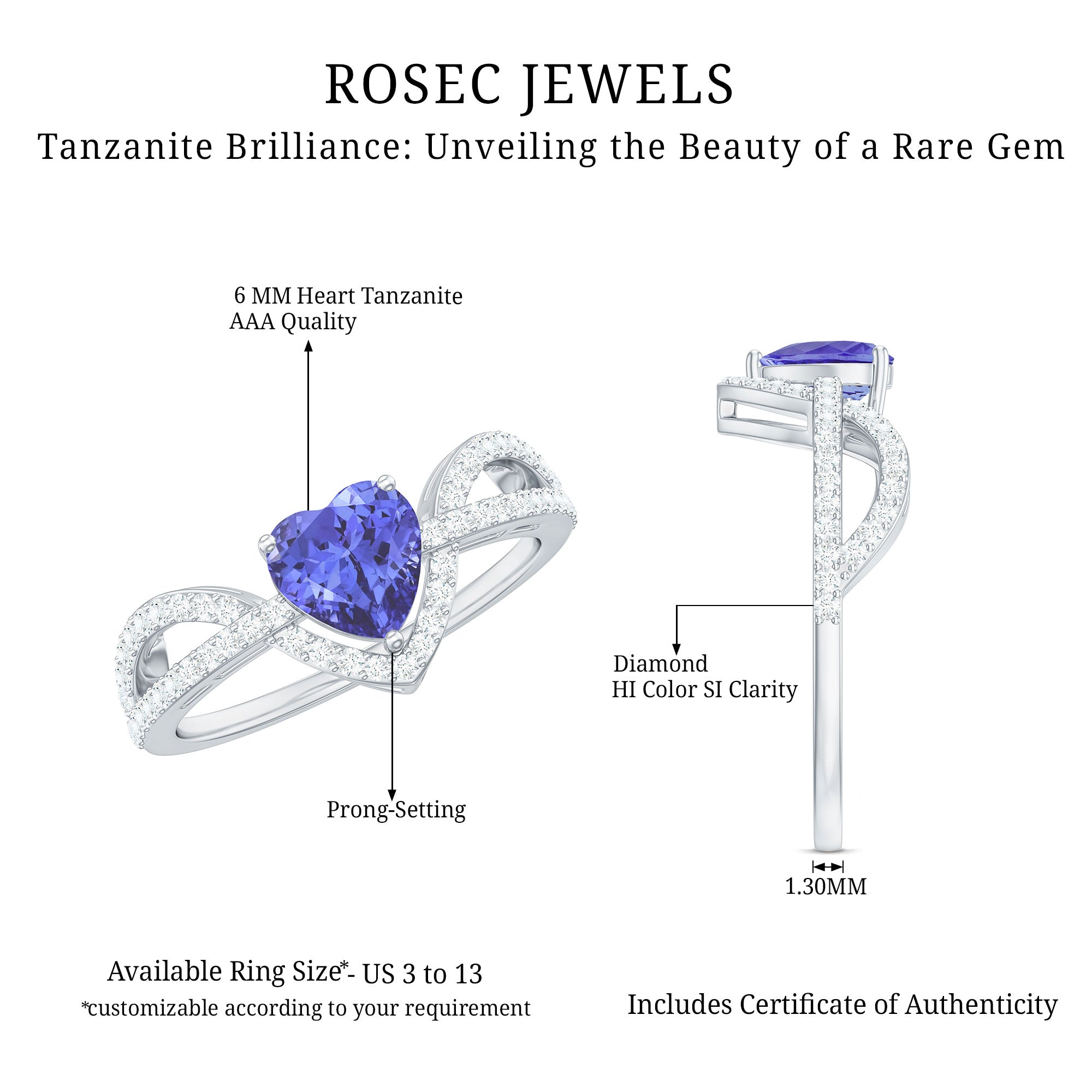 Rosec Jewels-Heart Shape Tanzanite and Diamond Designer Engagement Ring
