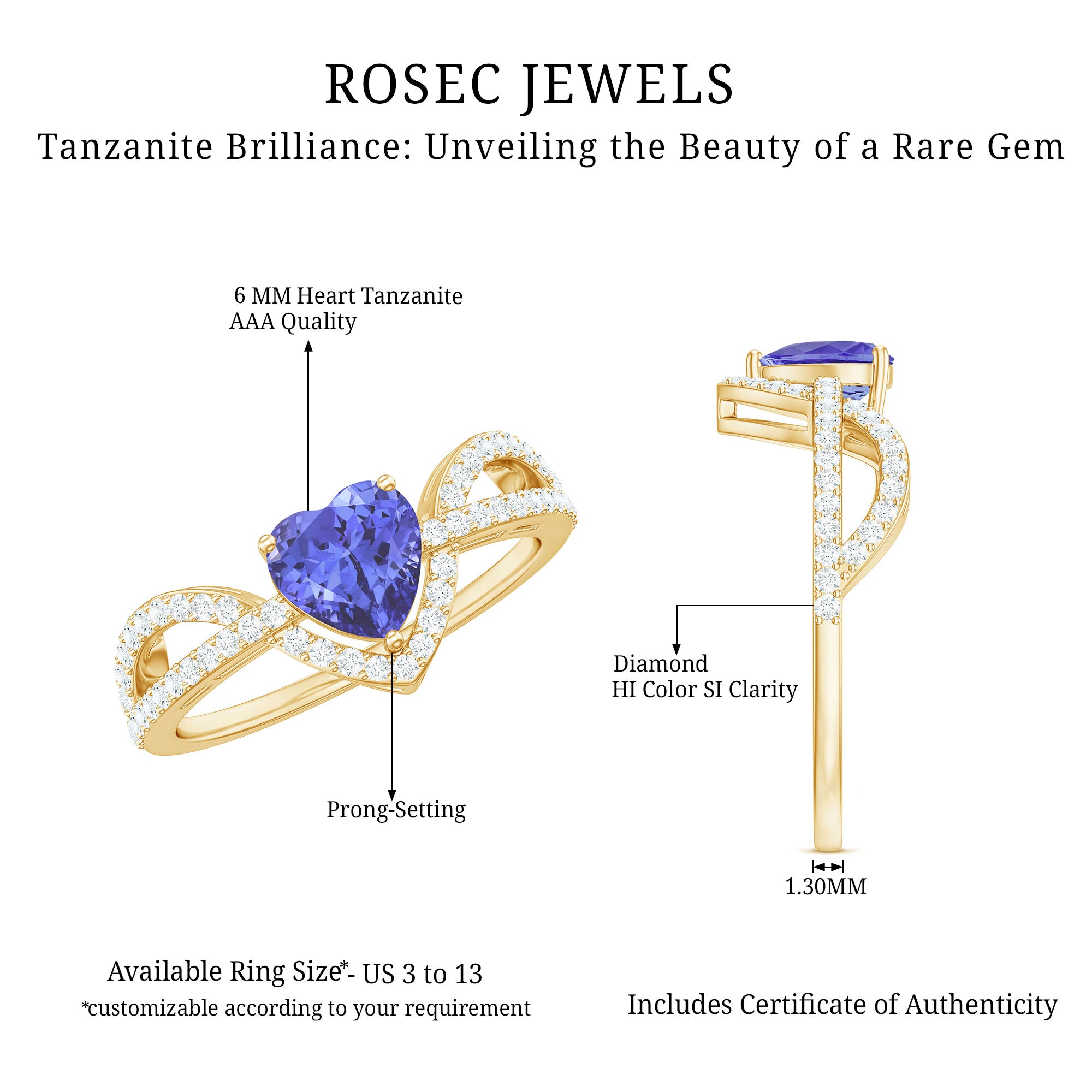 Rosec Jewels-Heart Shape Tanzanite and Diamond Designer Engagement Ring