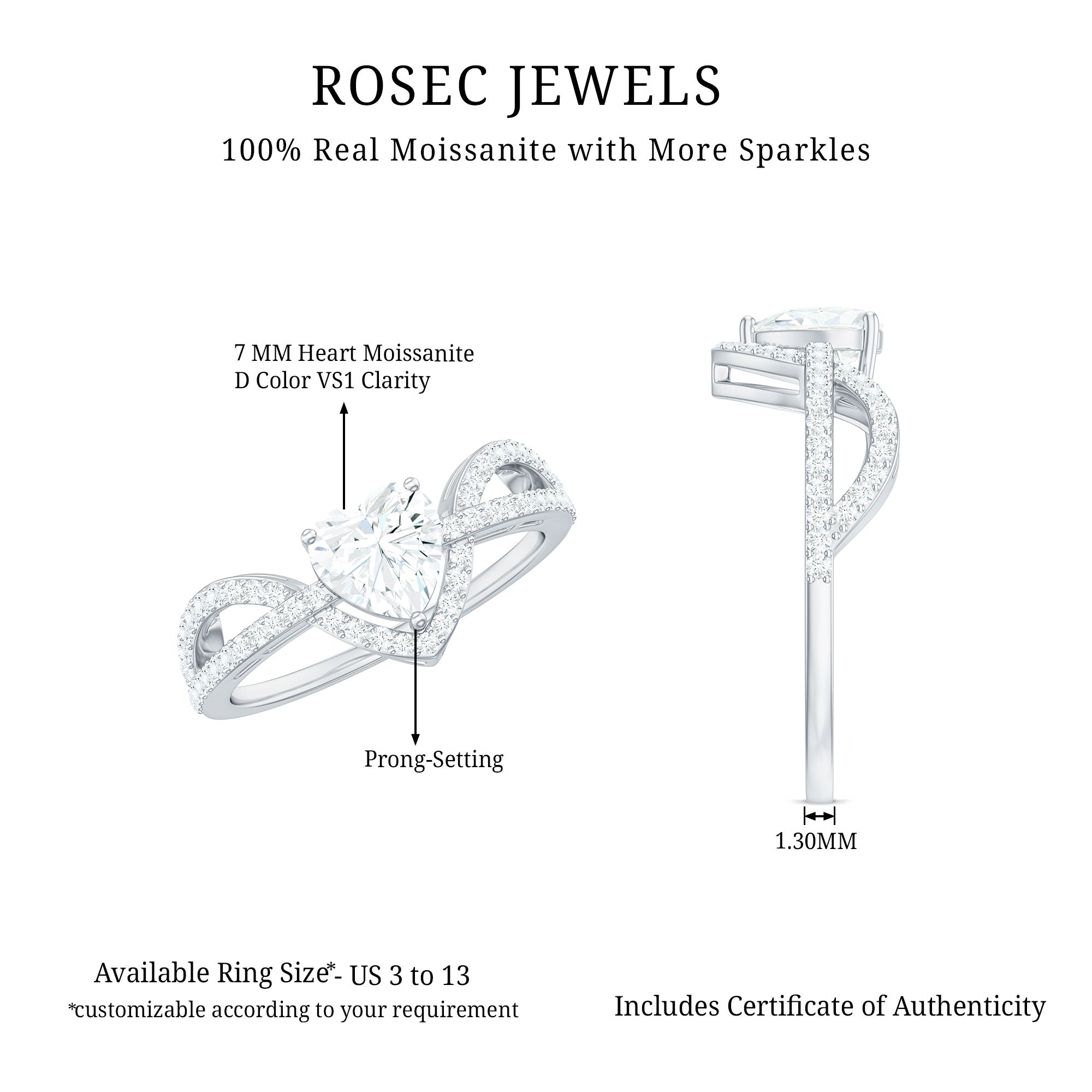 Rosec Jewels-Heart Shaped Moissanite Designer Engagement Ring
