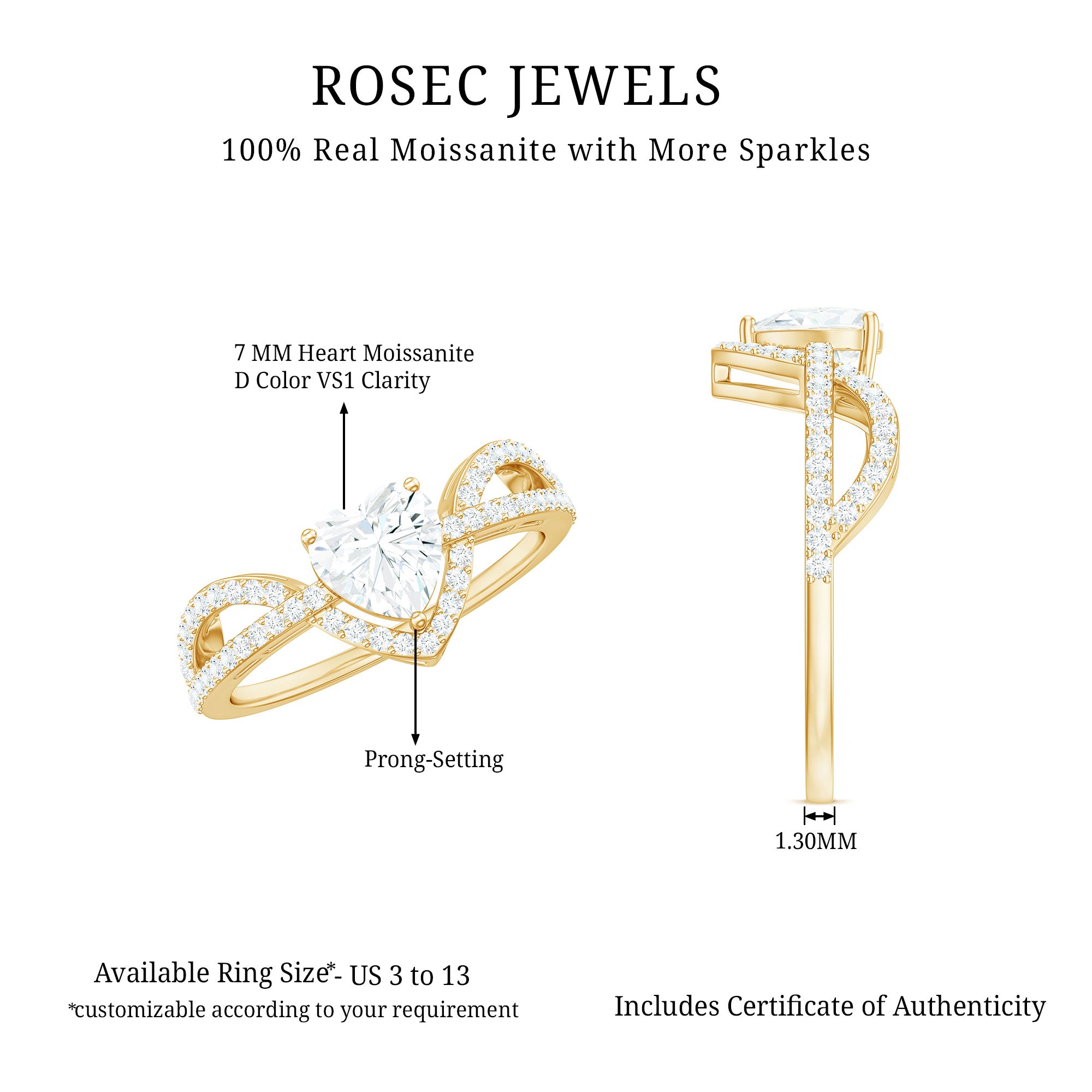 Rosec Jewels-Heart Shaped Moissanite Designer Engagement Ring