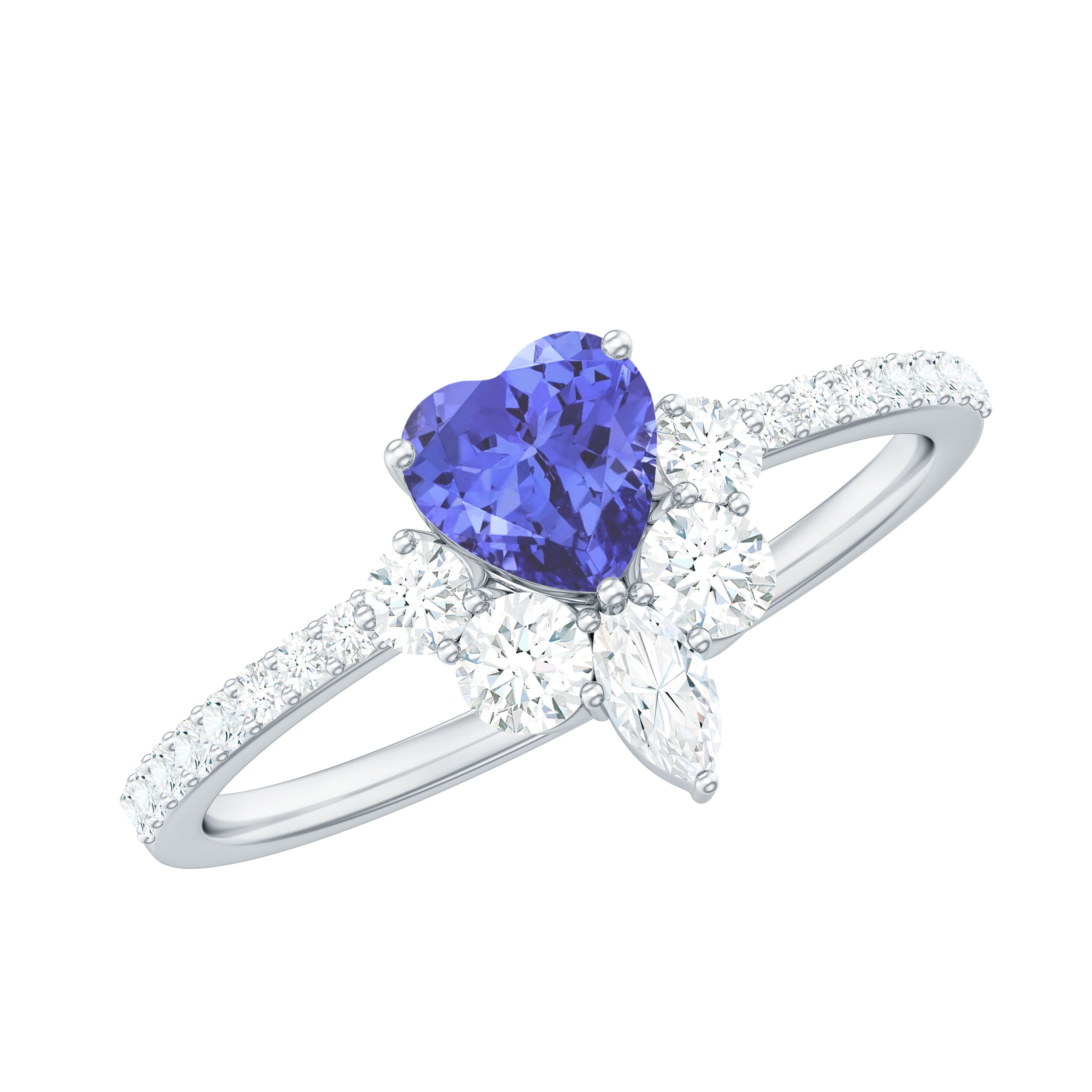 Rosec Jewels-Natural Tanzanite Diamond Heart Promise Ring for Engagement