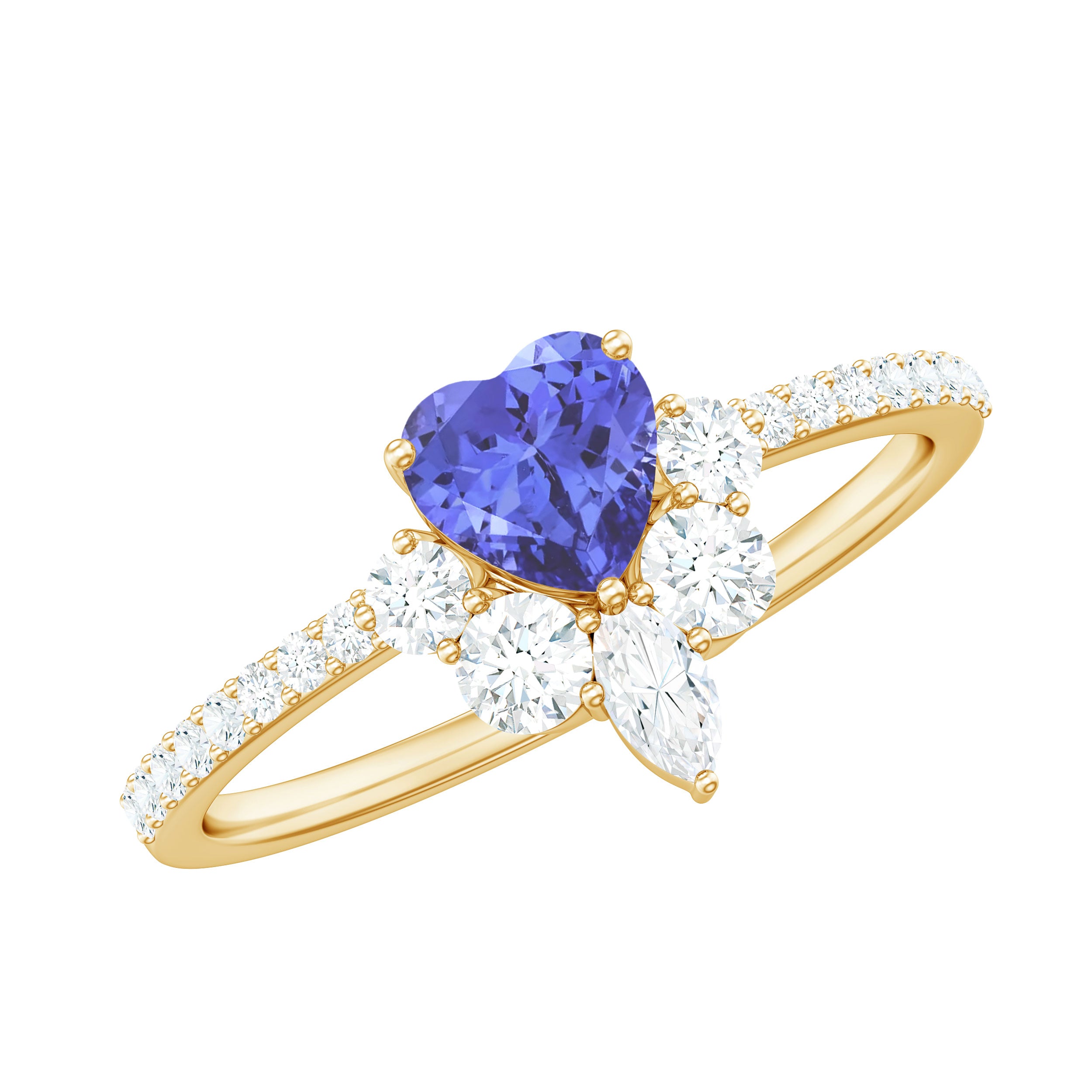 Rosec Jewels-Natural Tanzanite Diamond Heart Promise Ring for Engagement