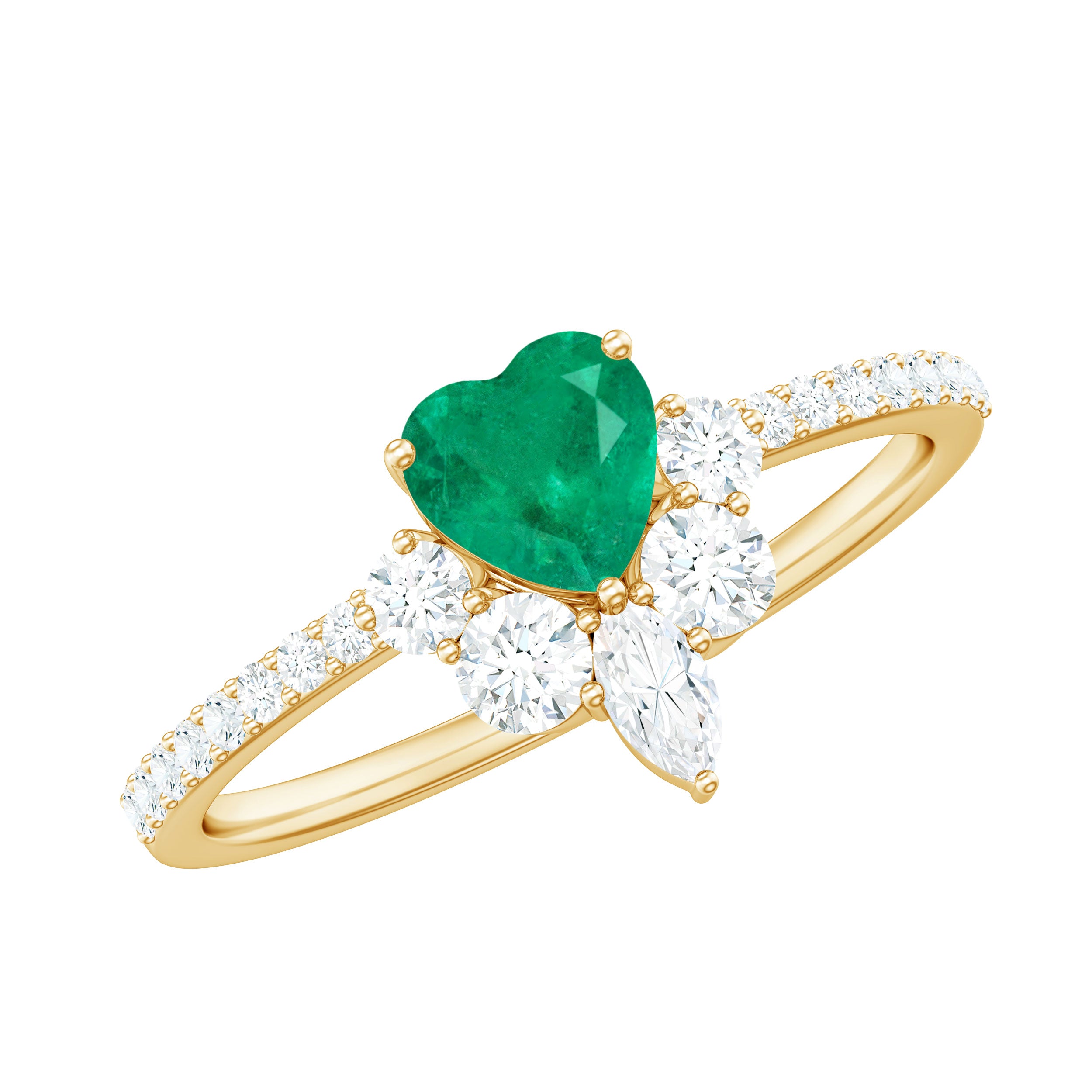 Rosec Jewels-Natural Emerald Heart Promise Ring with Diamond