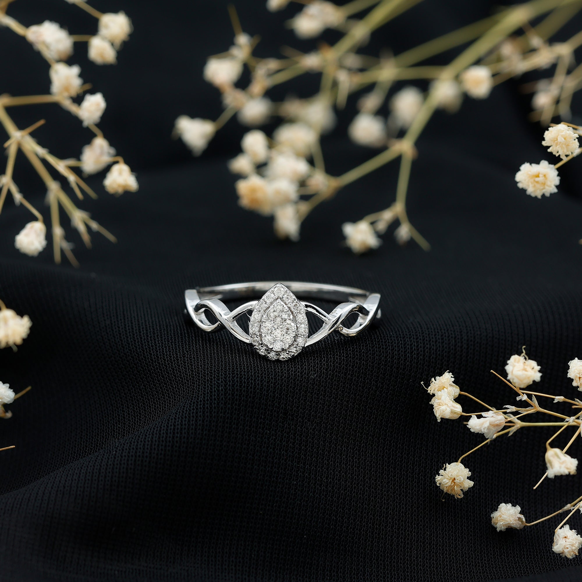 Rosec Jewels-Illusion Set Round Moissanite Crossover Halo Engagement Ring