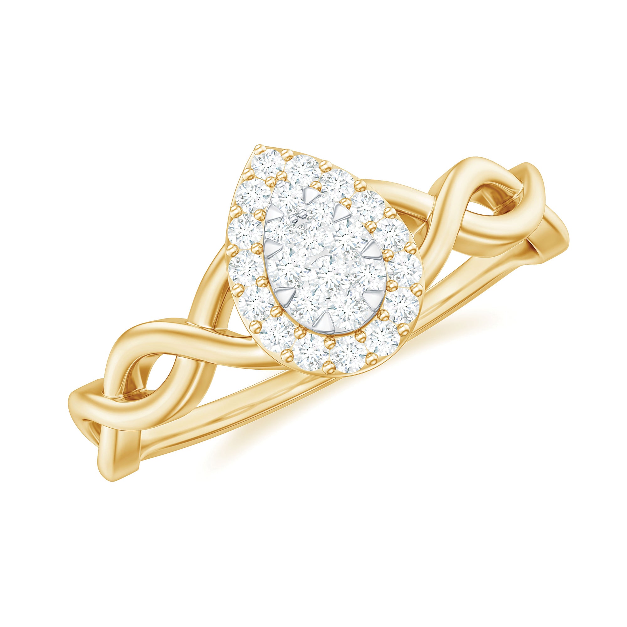 Rosec Jewels-Illusion Set Round Moissanite Crossover Halo Engagement Ring