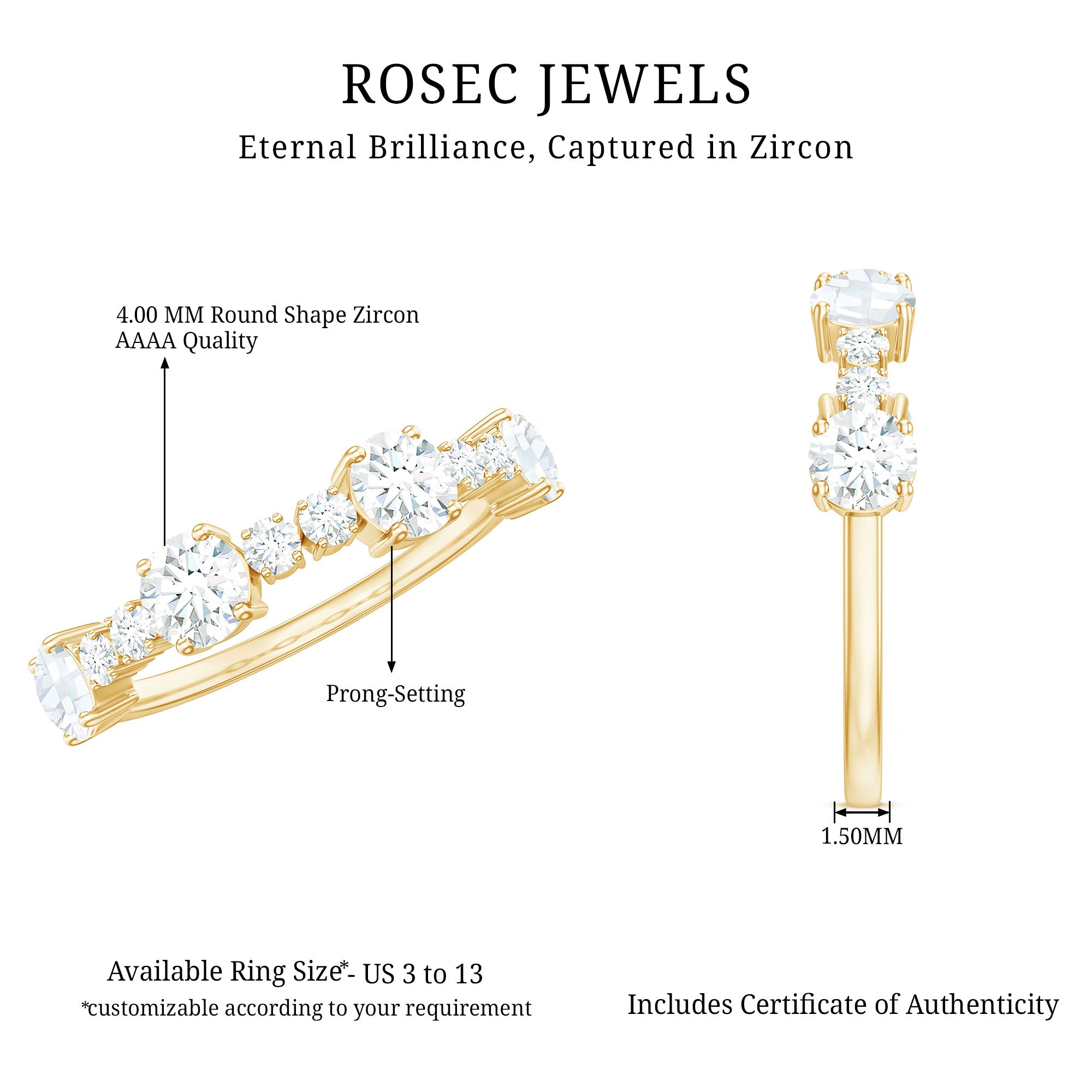 Cubic Zirconia Half Eternity Wedding Anniversary Ring AAAA - Rosec Jewels
