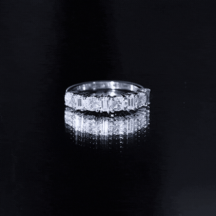 Oval and Baguette Cut Zircon Wedding Half Eternity Ring AAAA - Rosec Jewels