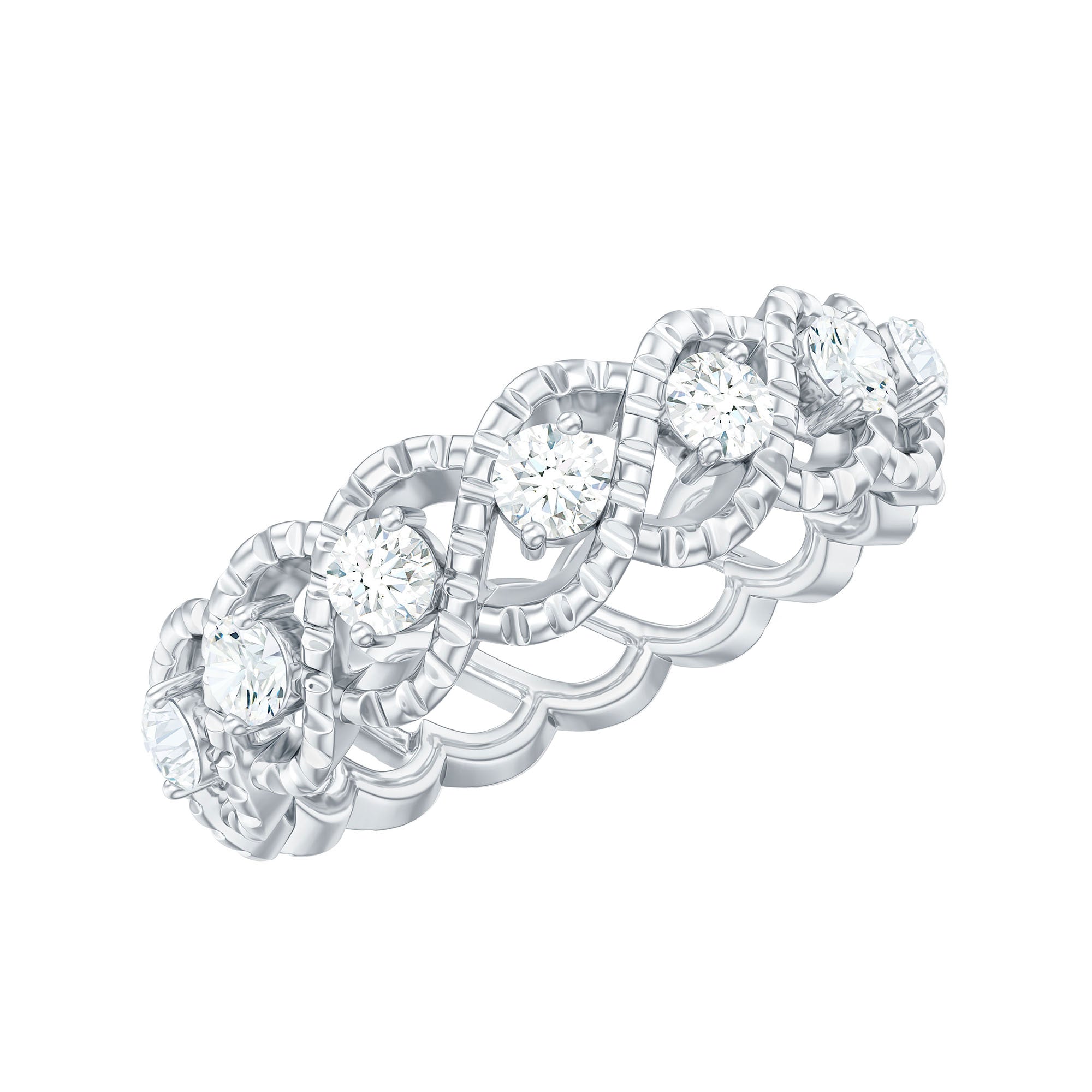 Round Moissanite Twisted Half Eternity Wedding Band