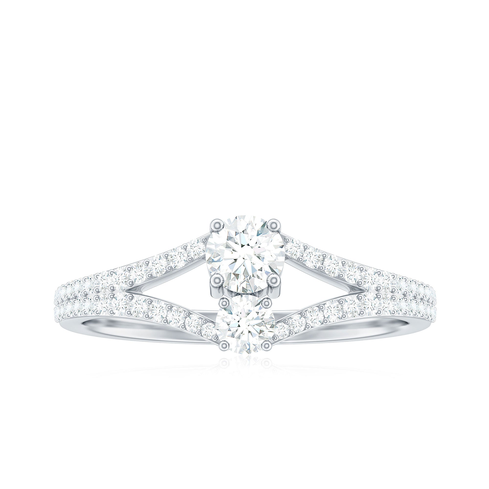 3/4 CT Zircon Two Stone Engagement Ring with Split Shank AAAA - Rosec Jewels