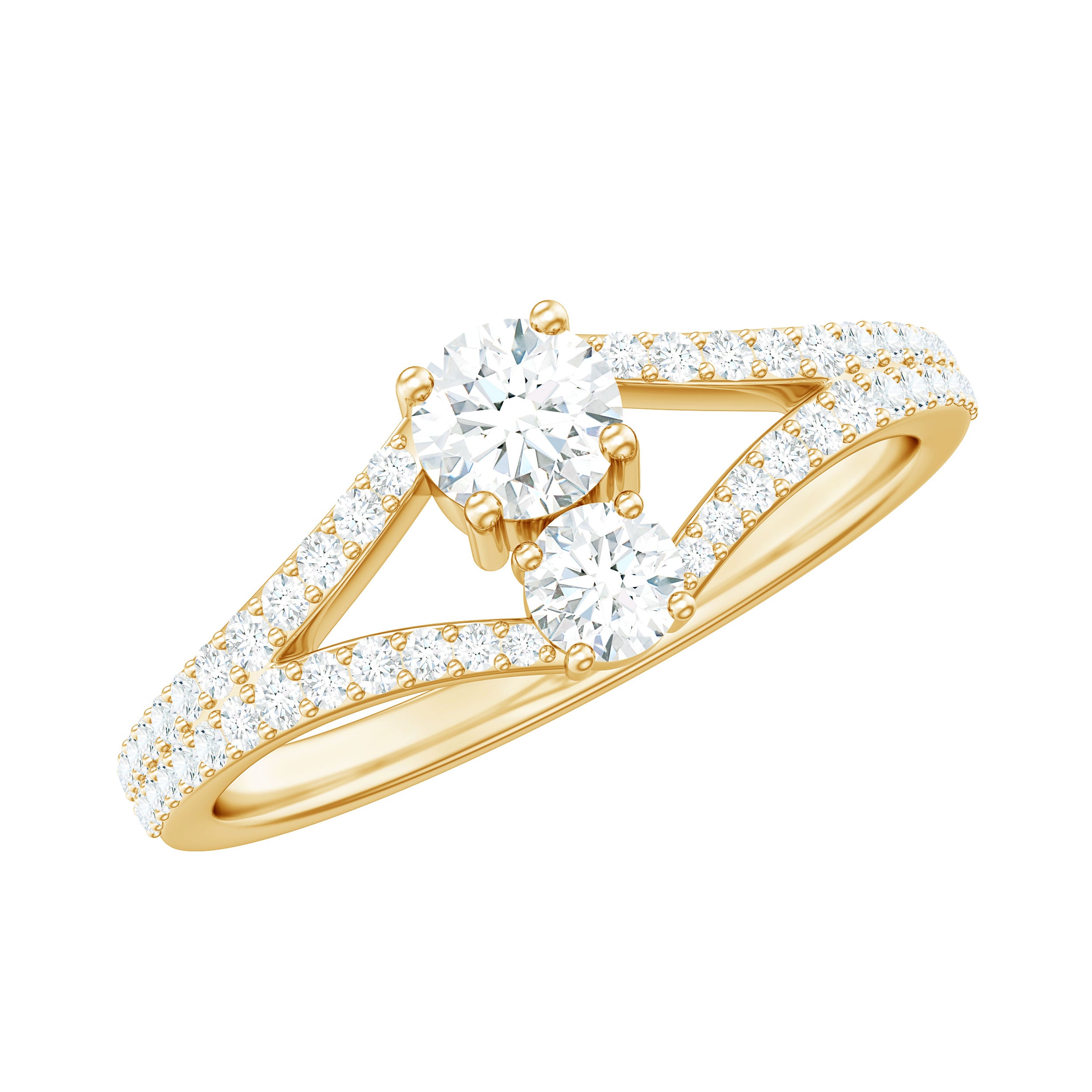 3/4 CT Zircon Two Stone Engagement Ring with Split Shank AAAA - Rosec Jewels