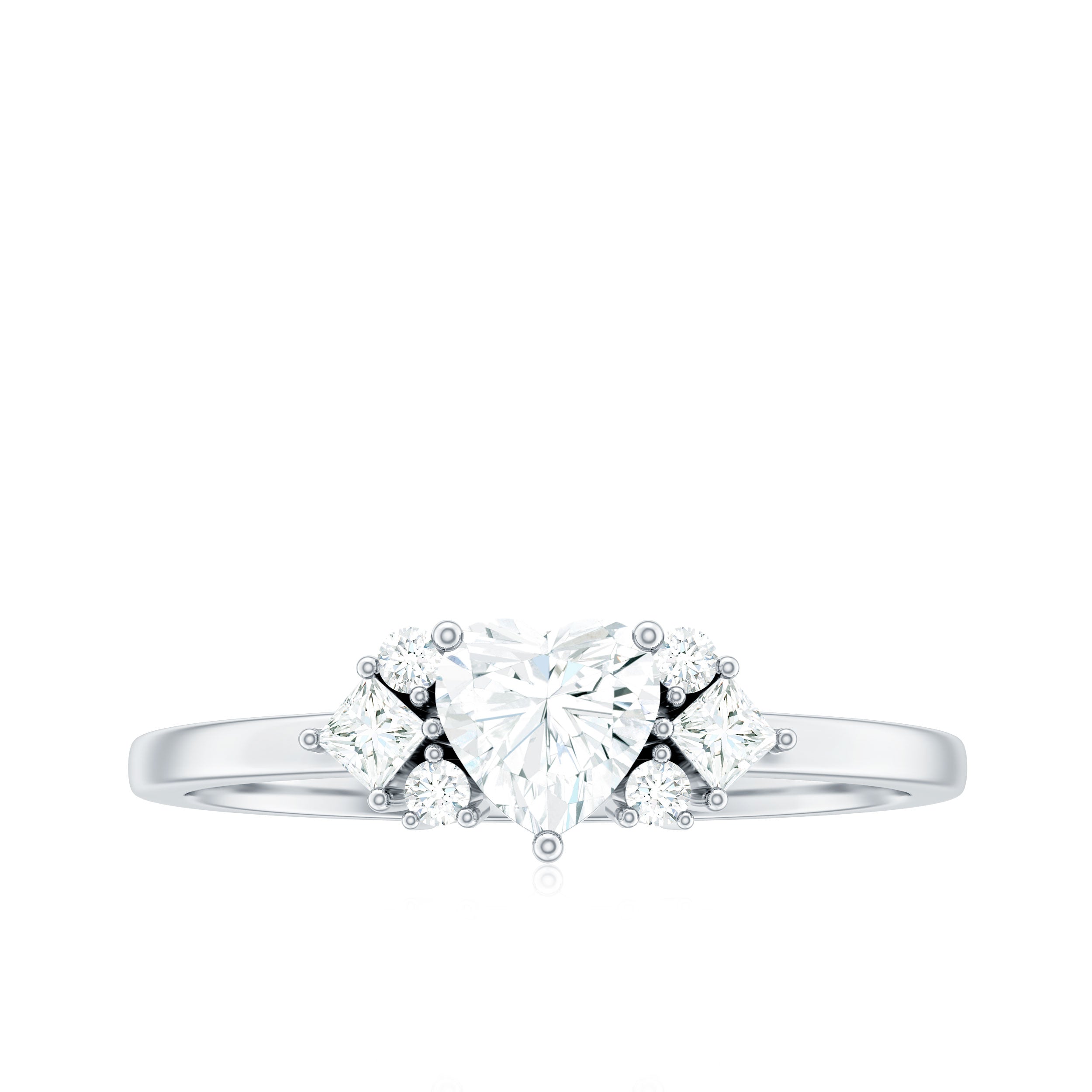 Rosec Jewels-Heart Shape Moissanite Engagement Ring with Cluster Stones