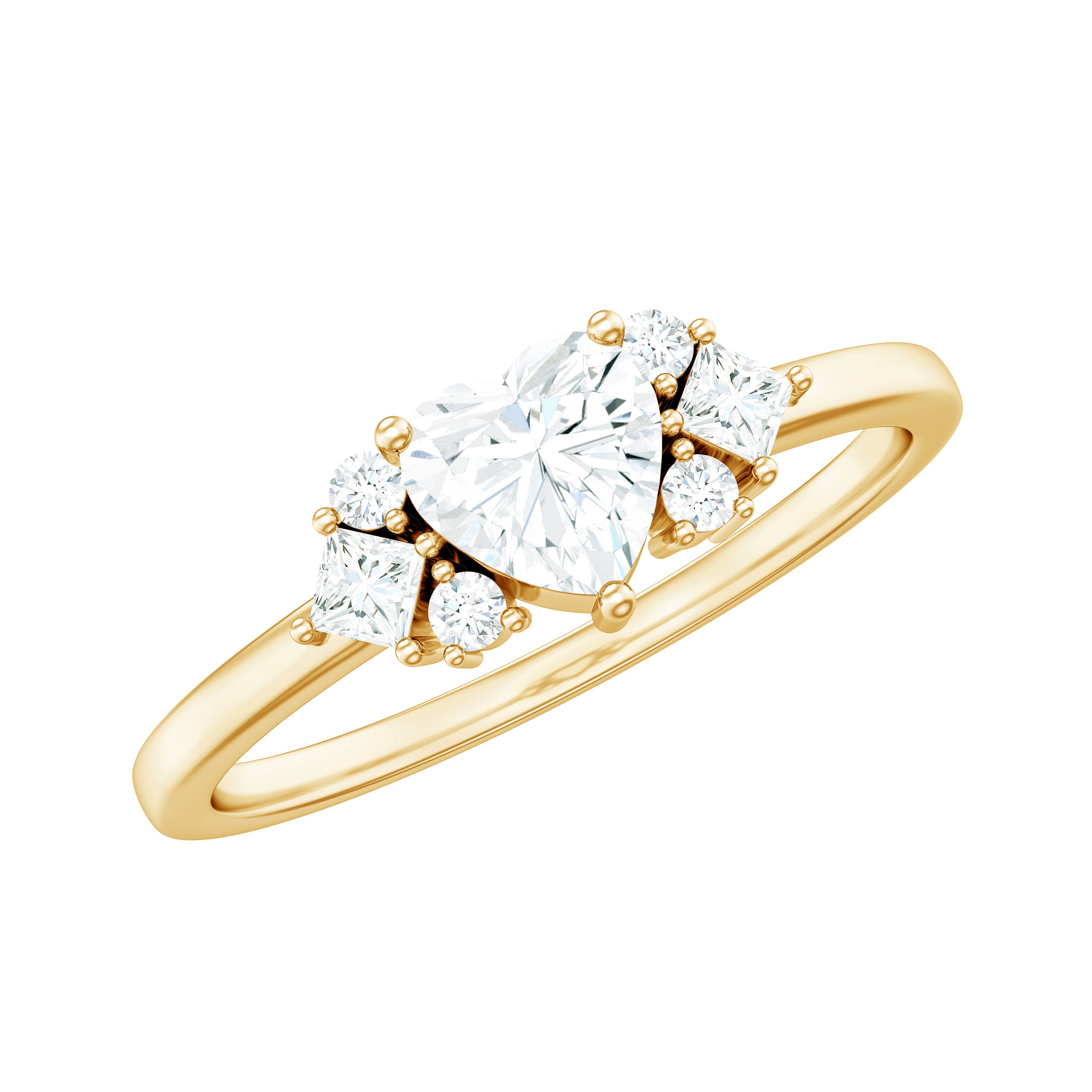 Rosec Jewels-Heart Shape Moissanite Engagement Ring with Cluster Stones