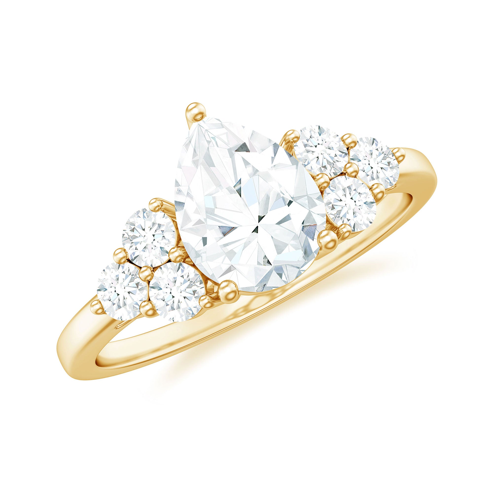 Zircon Teardrop Engagement Ring with Cluster Accent AAAA - Rosec Jewels