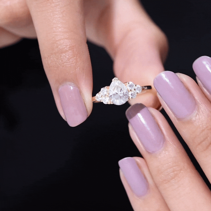 Certified 1.3 Carat Moissanite Pear Engagement Ring with Trio D-VS1 - Rosec Jewels