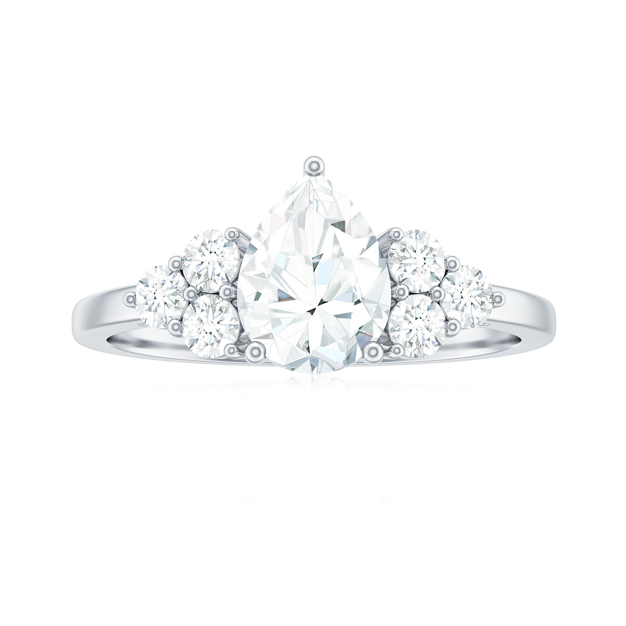 Certified 1.3 Carat Moissanite Pear Engagement Ring with Trio D-VS1 - Rosec Jewels