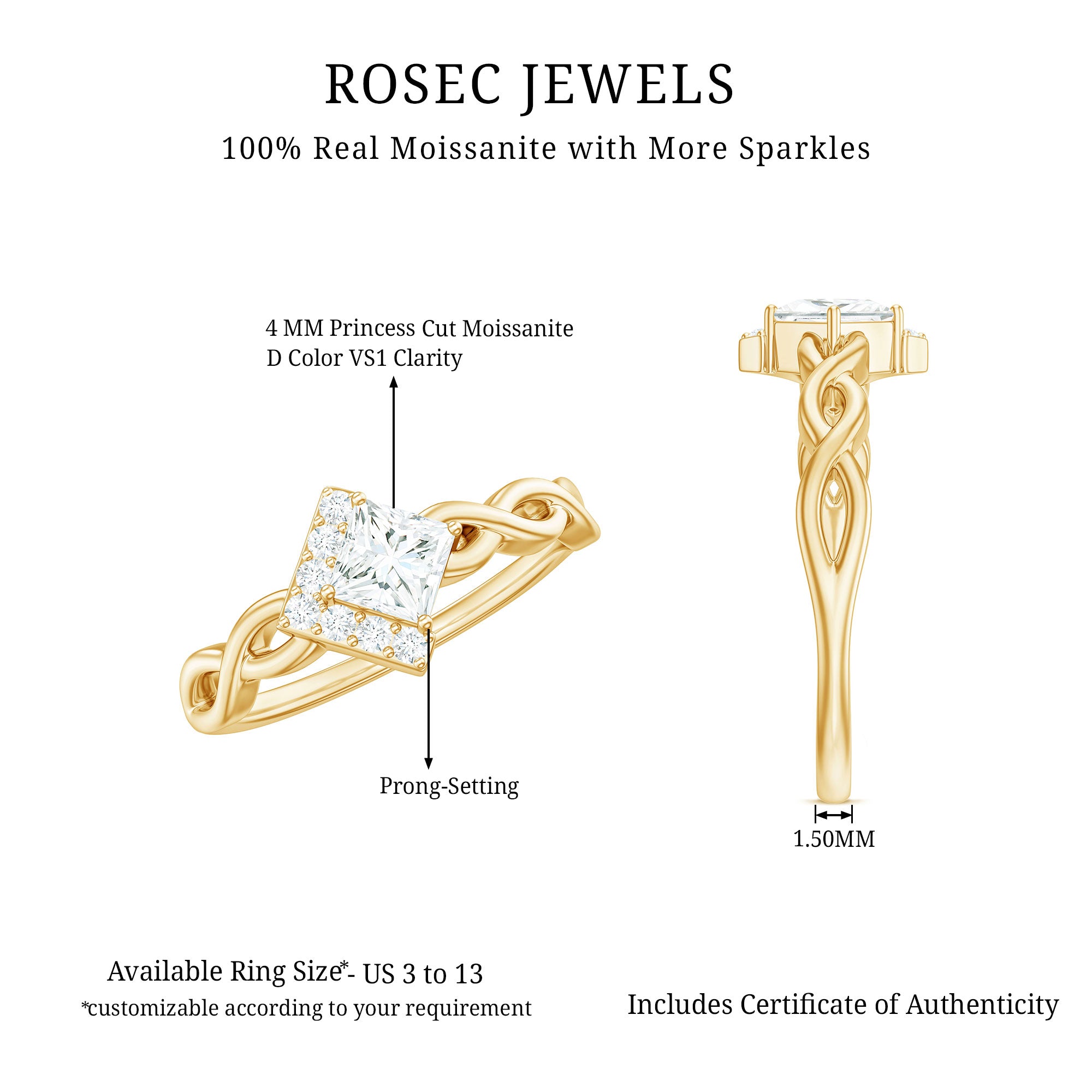 Princess Cut Moissanite Infinity Promise Ring with Half Halo D-VS1 - Rosec Jewels