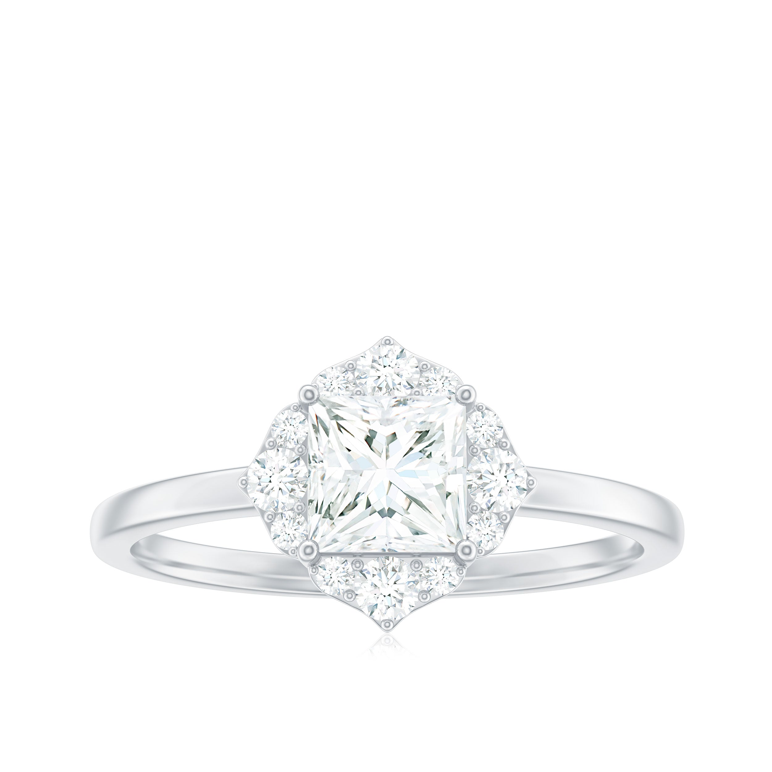 Rosec Jewels-Princess Cut Moissanite Floral Engagement Ring for Women