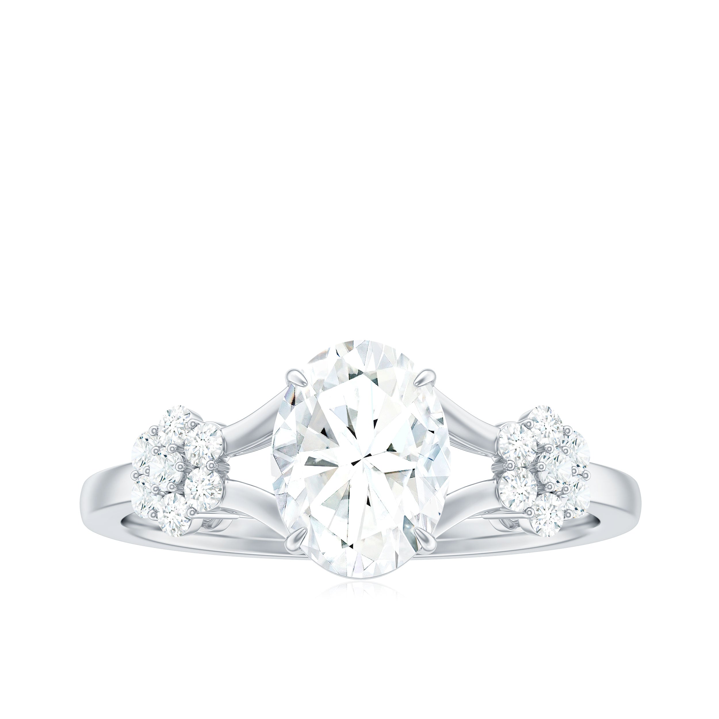 Oval Cut Moissanite Flower Engagement Ring in Split Shank D-VS1 - Rosec Jewels