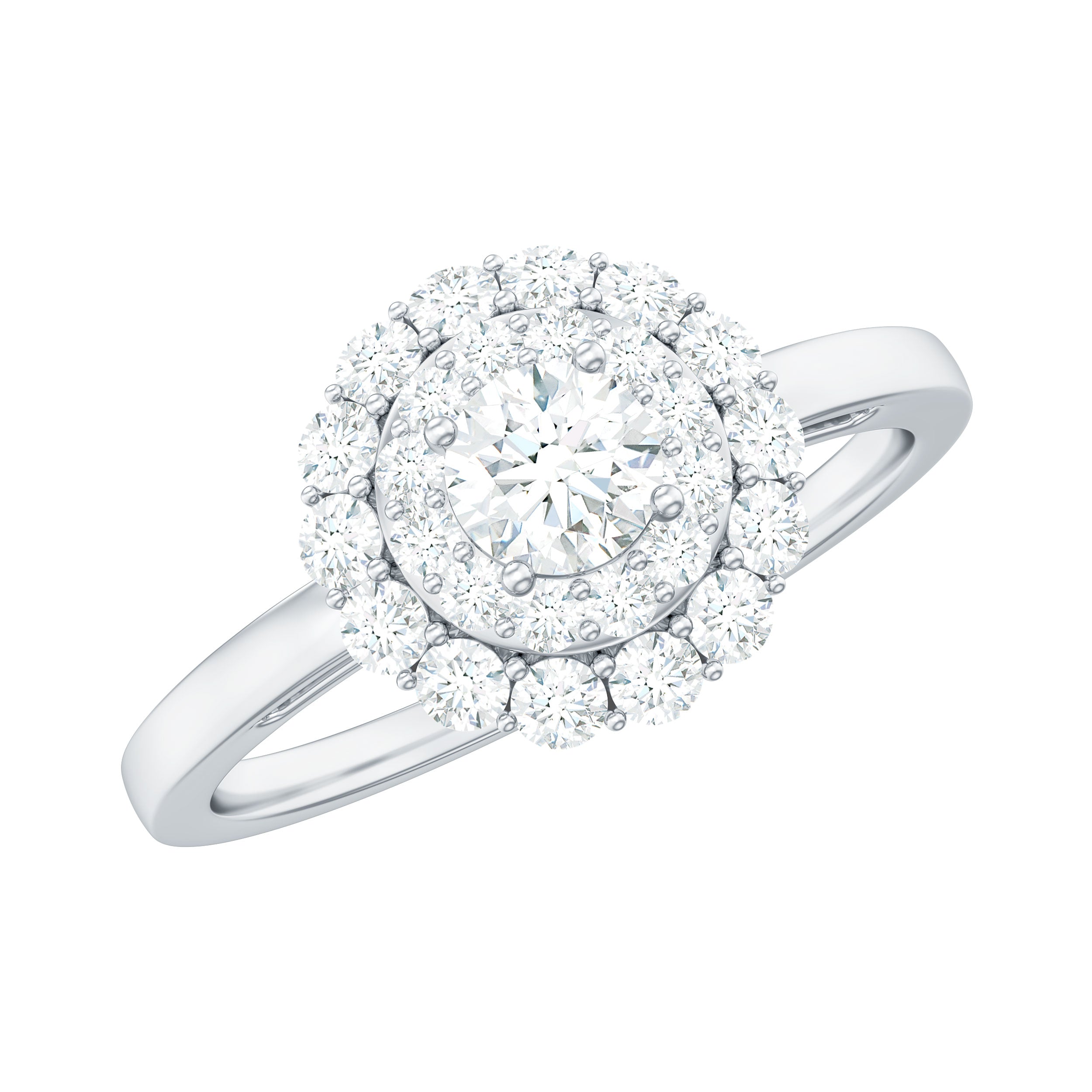 Certified Round Moissanite Double Halo Engagement Ring