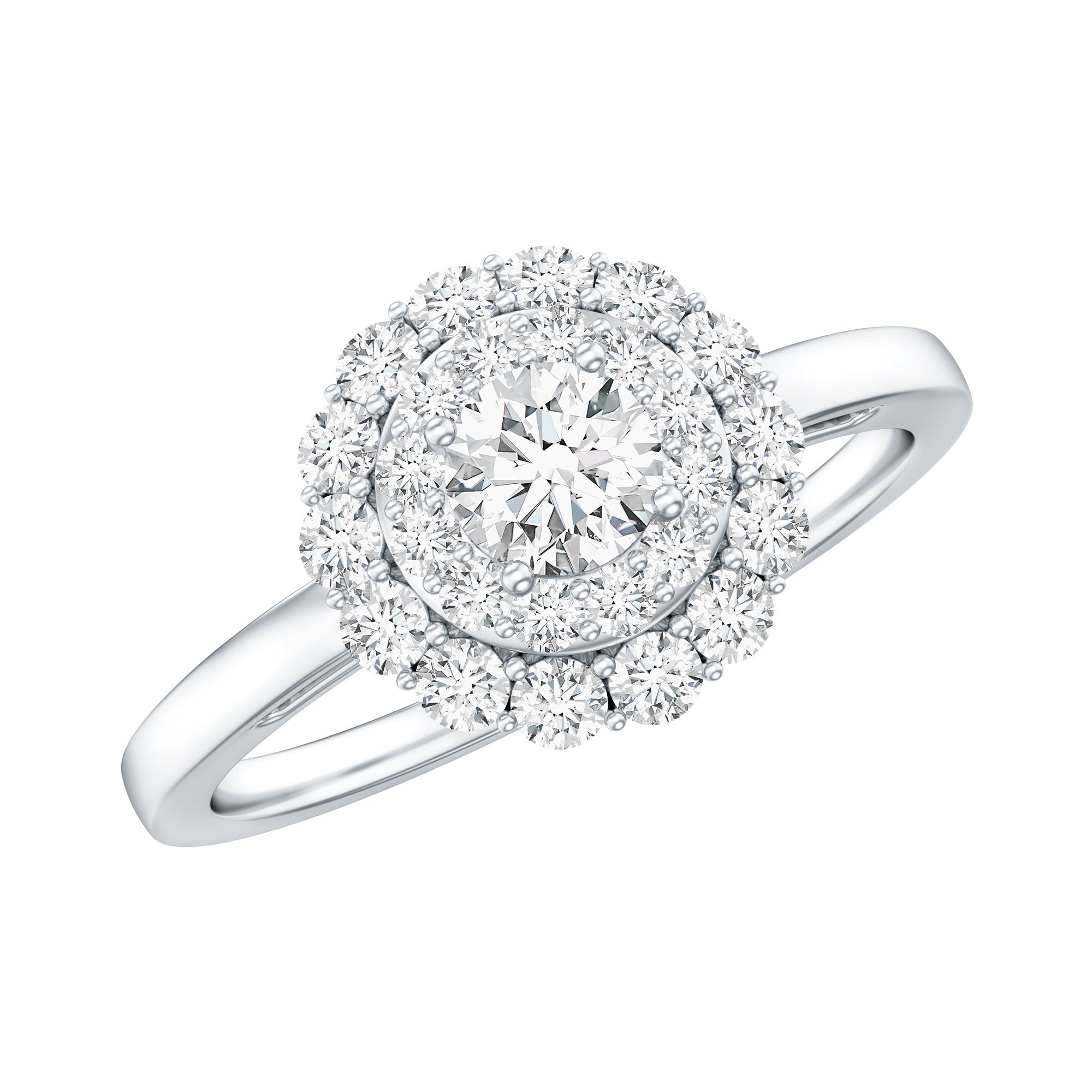 Certified Round Moissanite Double Halo Engagement Ring D-VS1 - Rosec Jewels