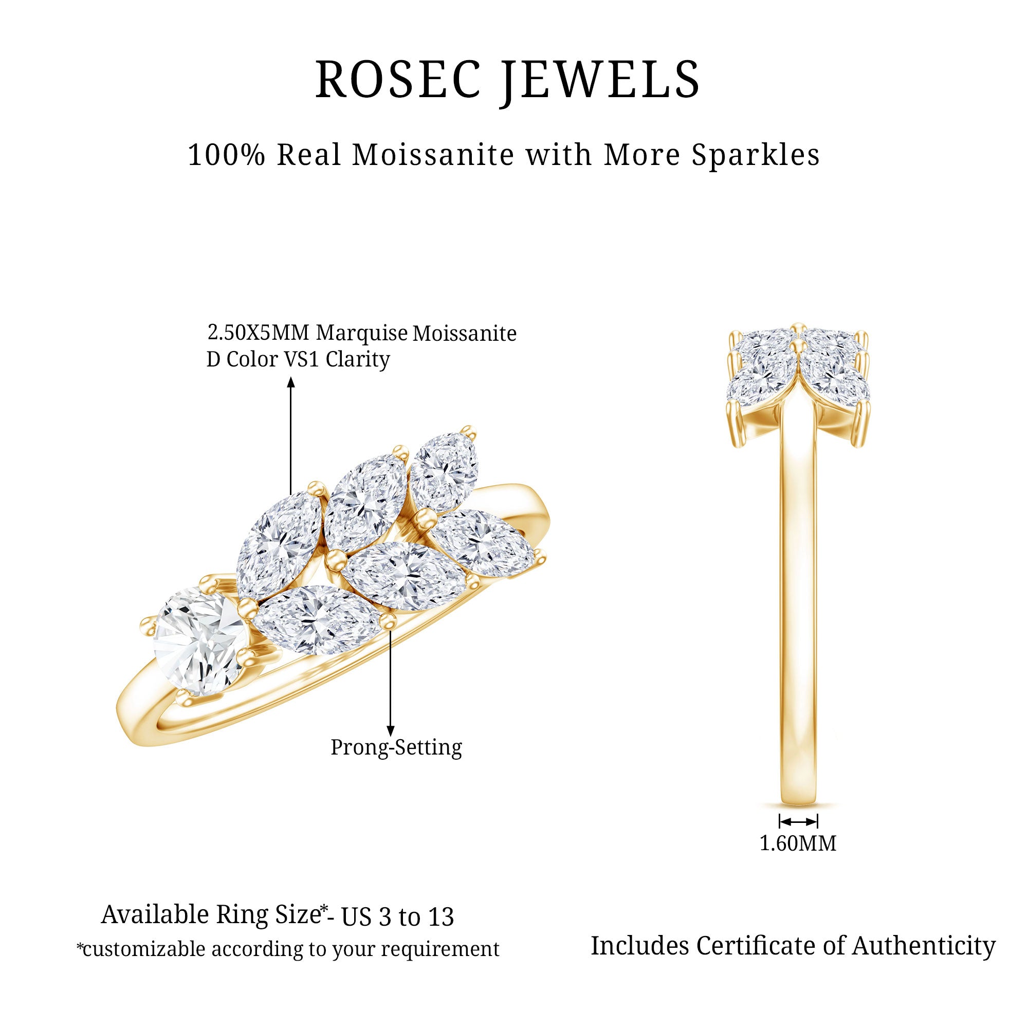 Nature Inspired Moissanite Anniversary Ring for Women D-VS1 - Rosec Jewels