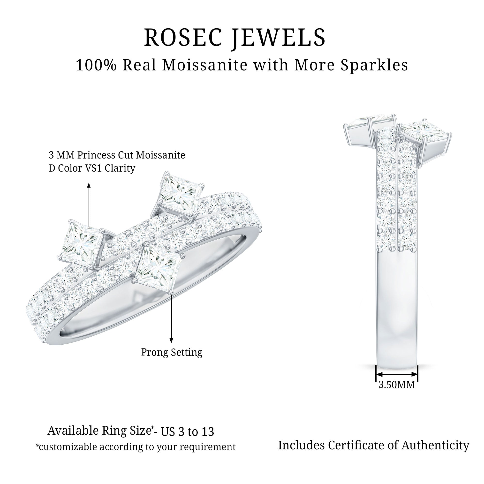 Rosec Jewels-Princess and Round Cut Moissanite Designer Wedding Band
