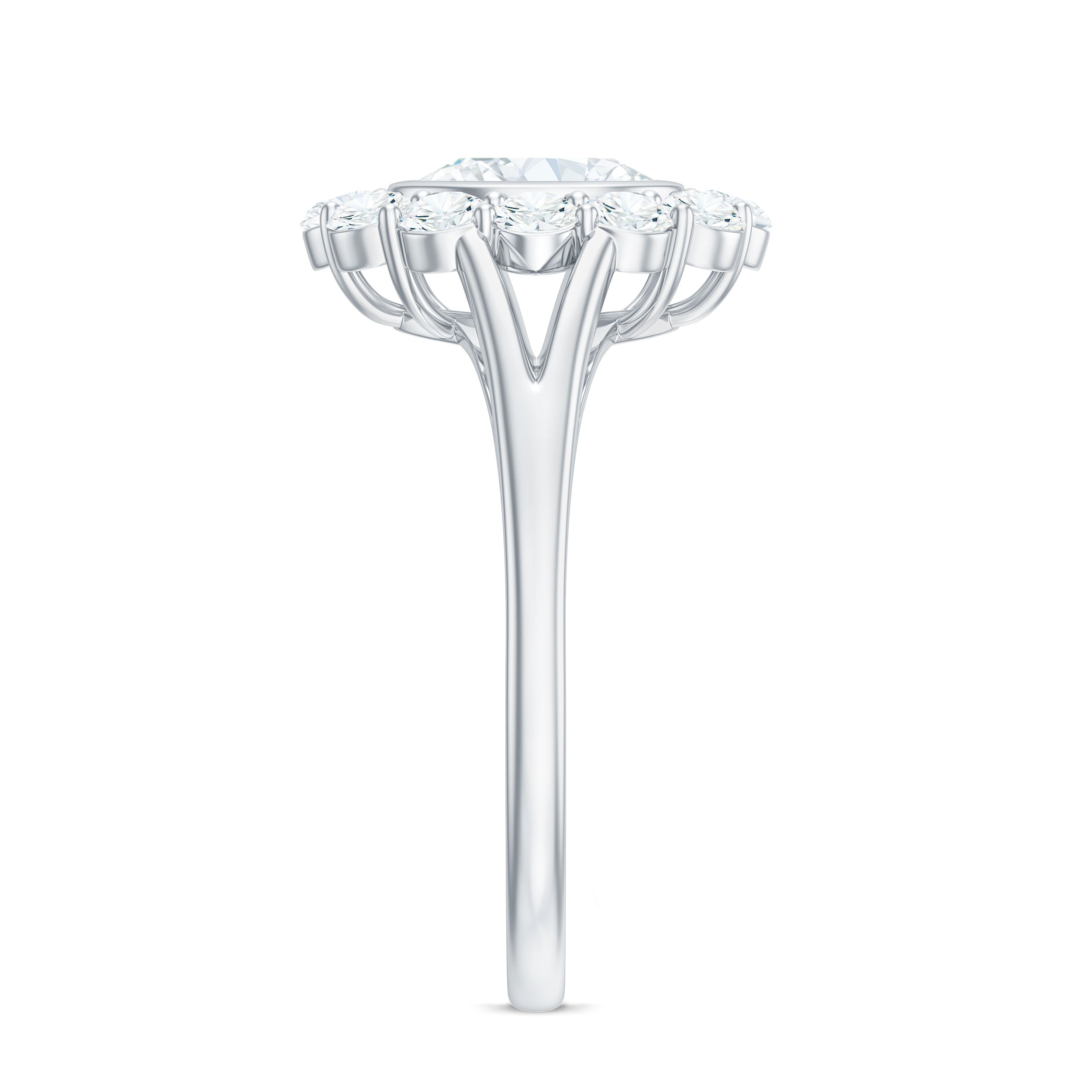 Rosec Jewels-Oval Cut Moissanite Halo Engagement Ring with Split Shank