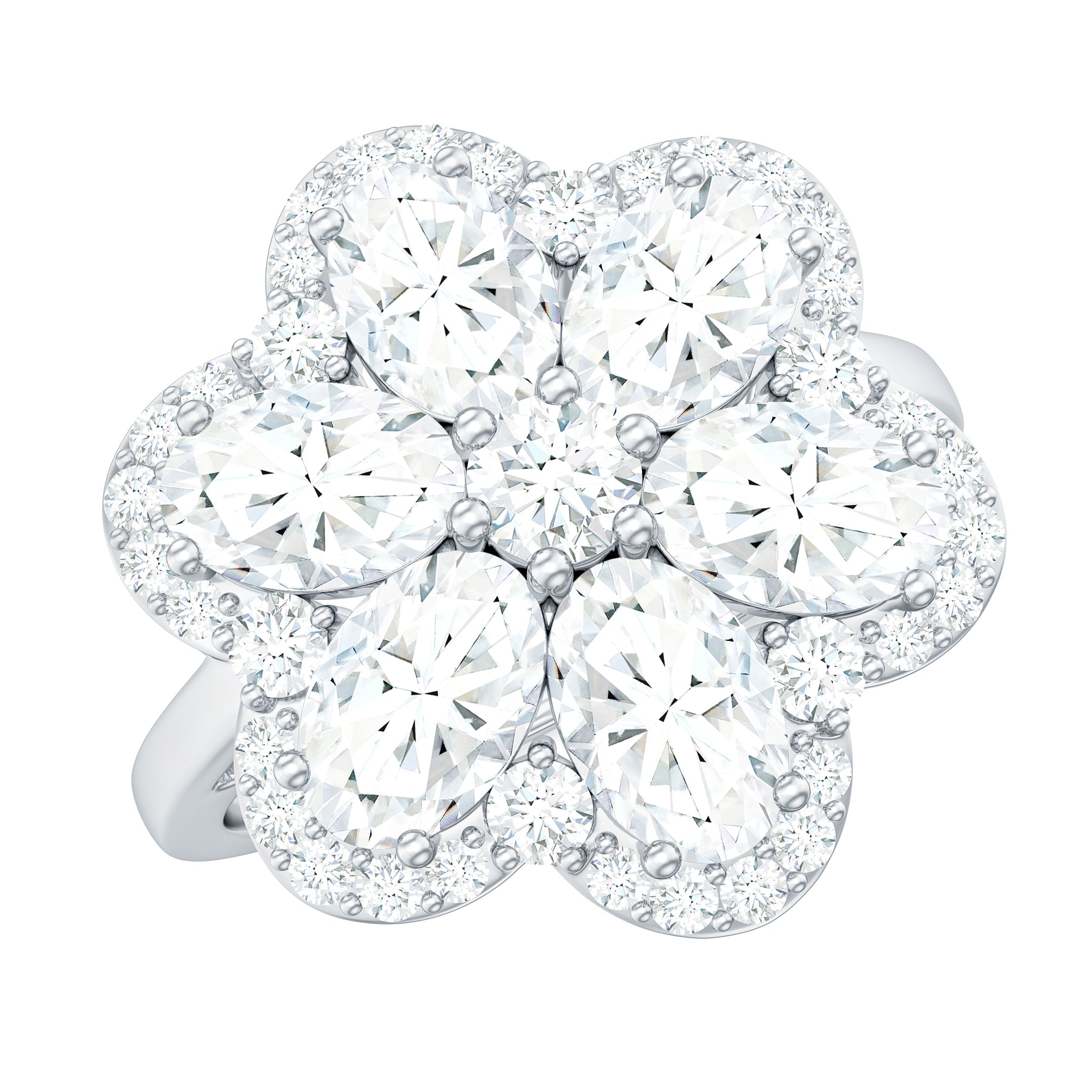 Certified Moissanite Huge Flower Engagement Ring D-VS1 - Rosec Jewels