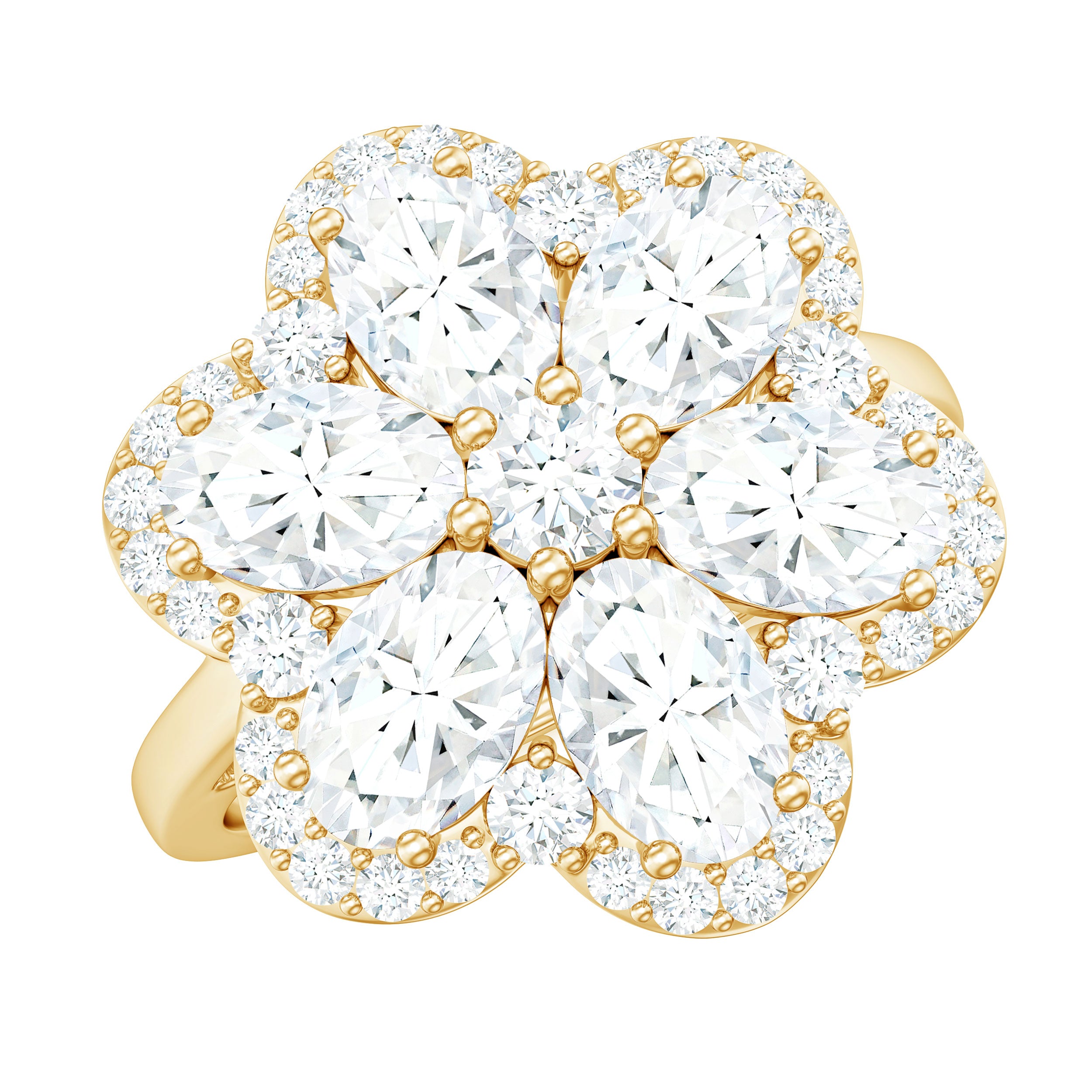 Certified Moissanite Huge Flower Engagement Ring D-VS1 - Rosec Jewels