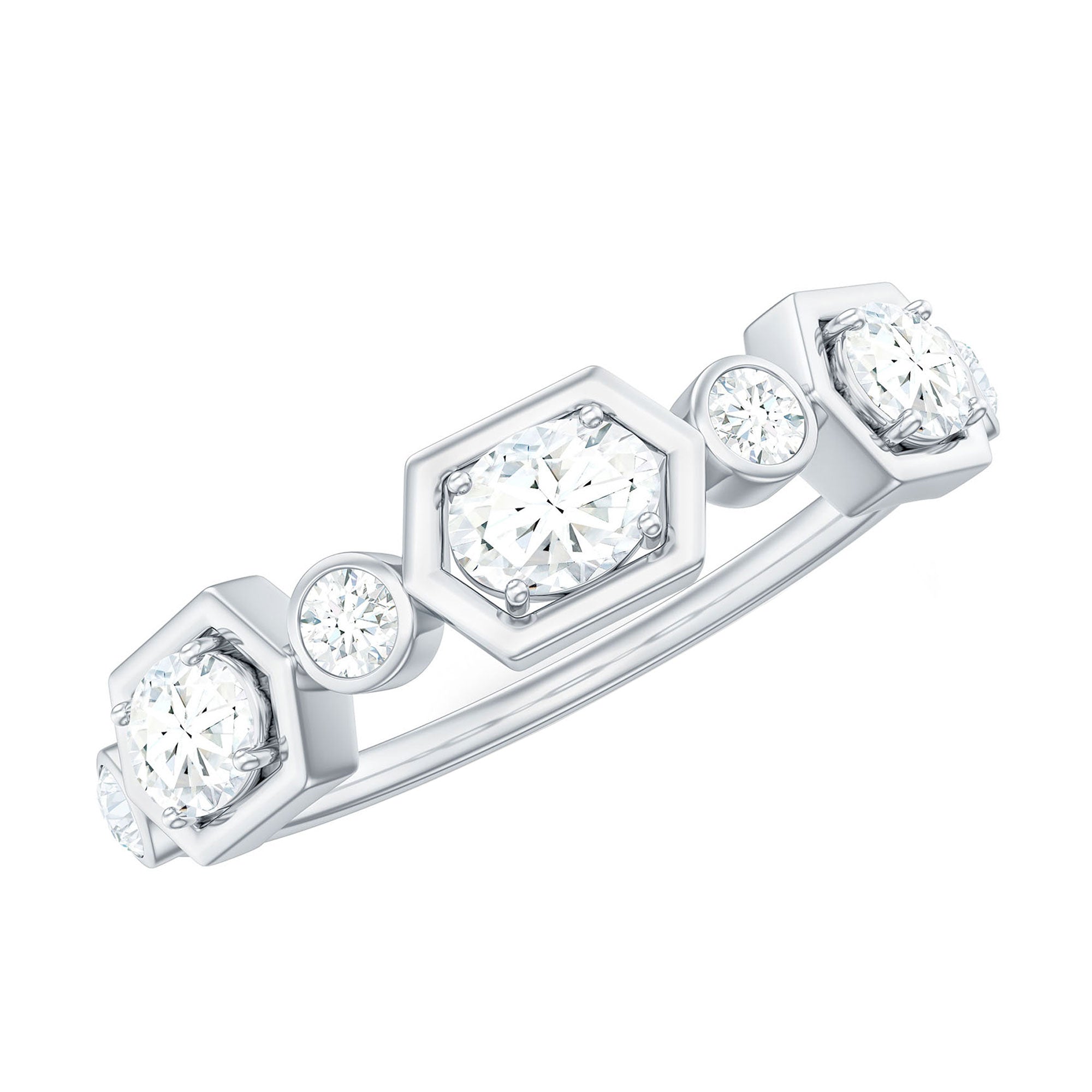 Oval and Round Certified Moissanite Half Eternity Ring