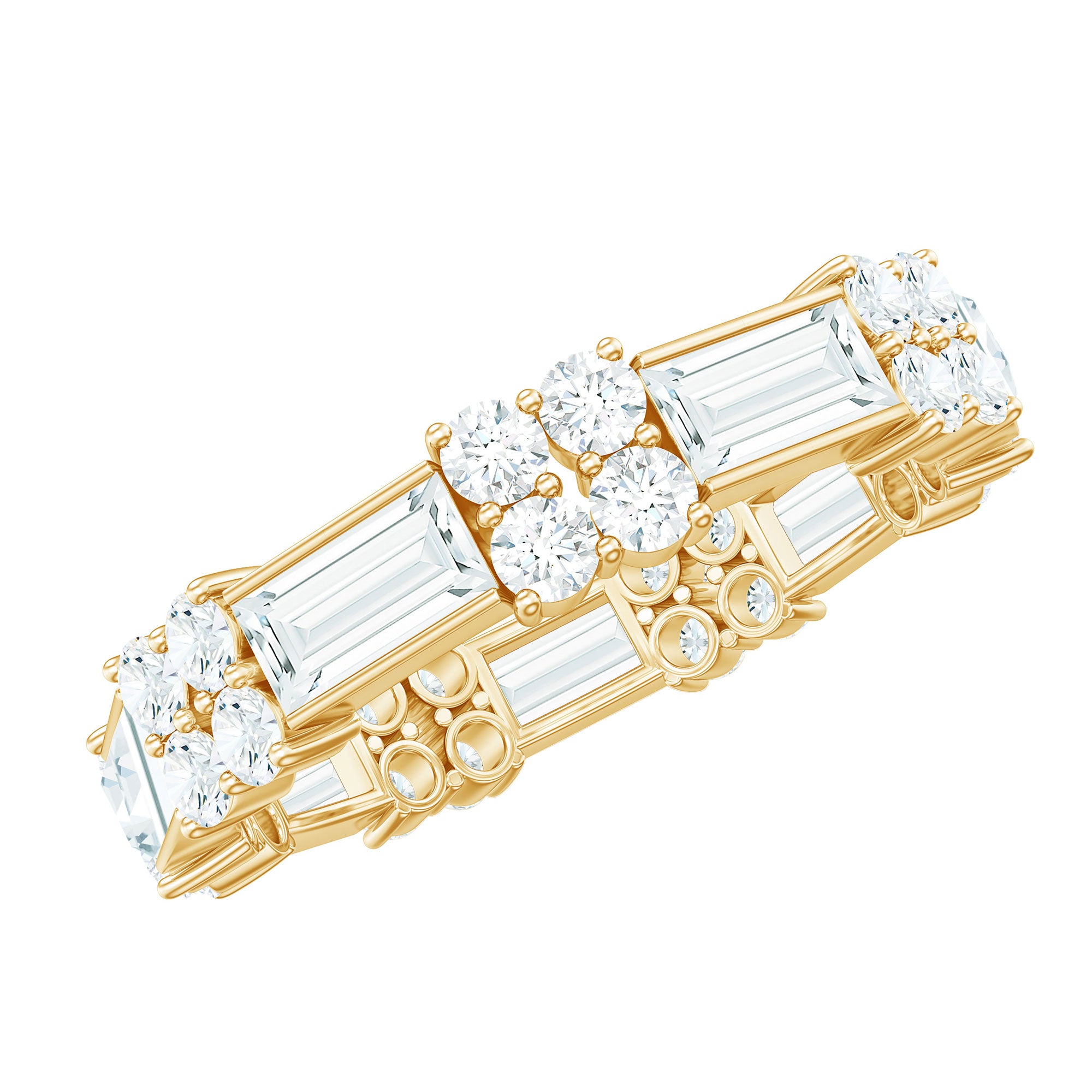 Moissanite Round and Baguette Wedding Band D-VS1 - Rosec Jewels