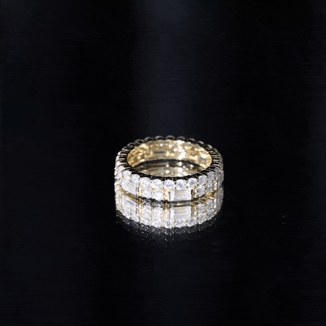 Certified Moissanite Two Row Wedding Band Ring D-VS1 - Rosec Jewels