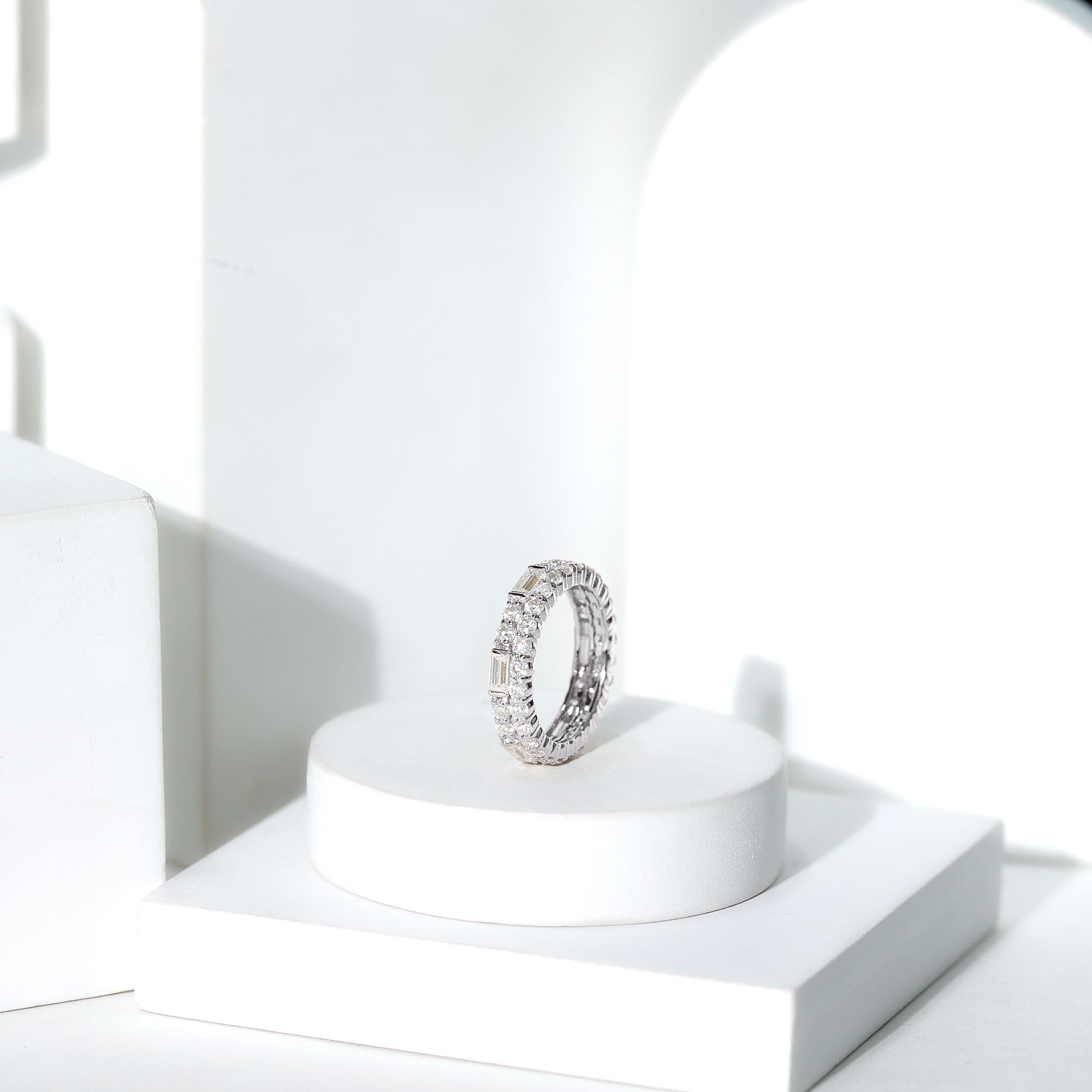 Certified Moissanite Two Row Wedding Band Ring D-VS1 - Rosec Jewels