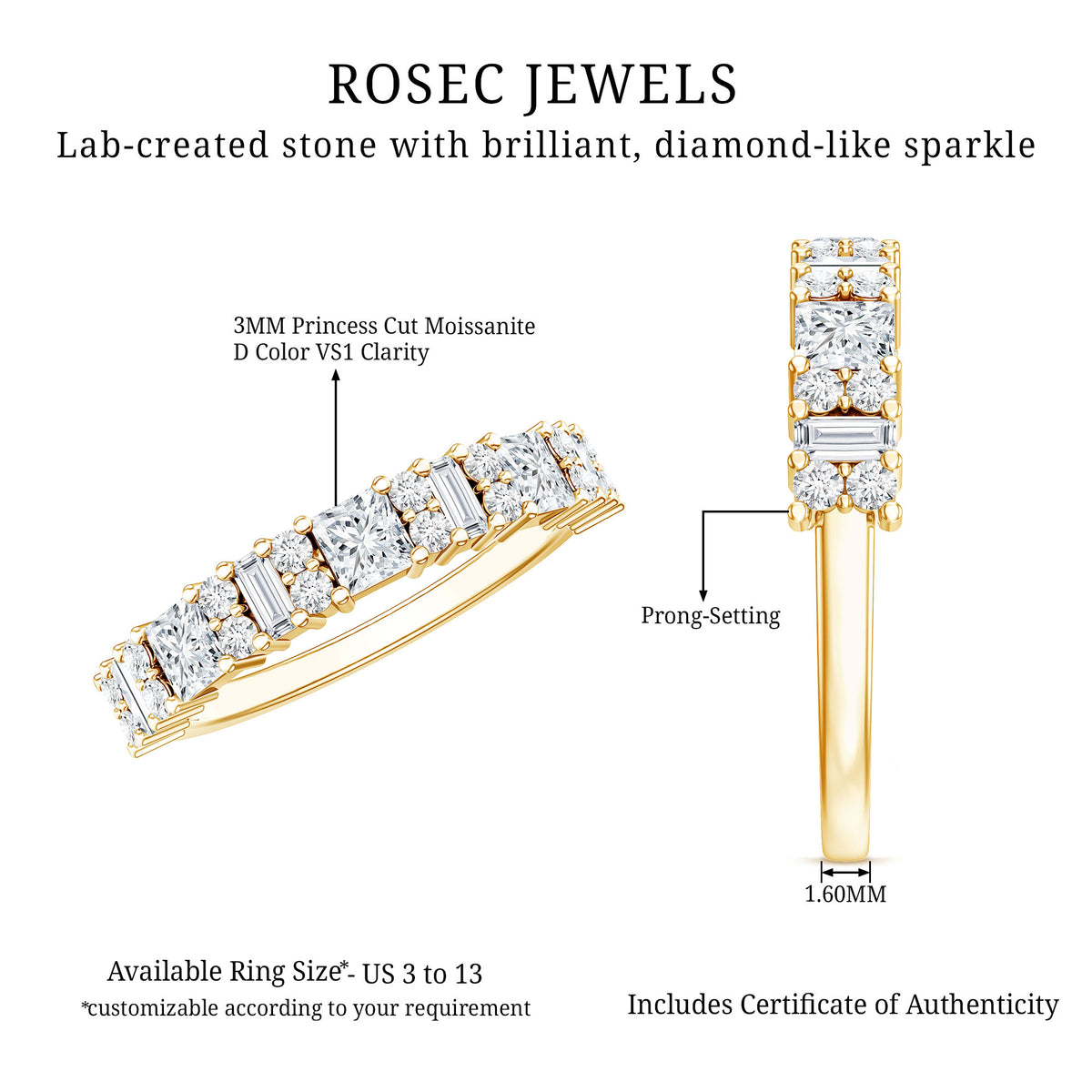 Certified Moissanite Half Eternity Wedding Band for Women D-VS1 - Rosec Jewels