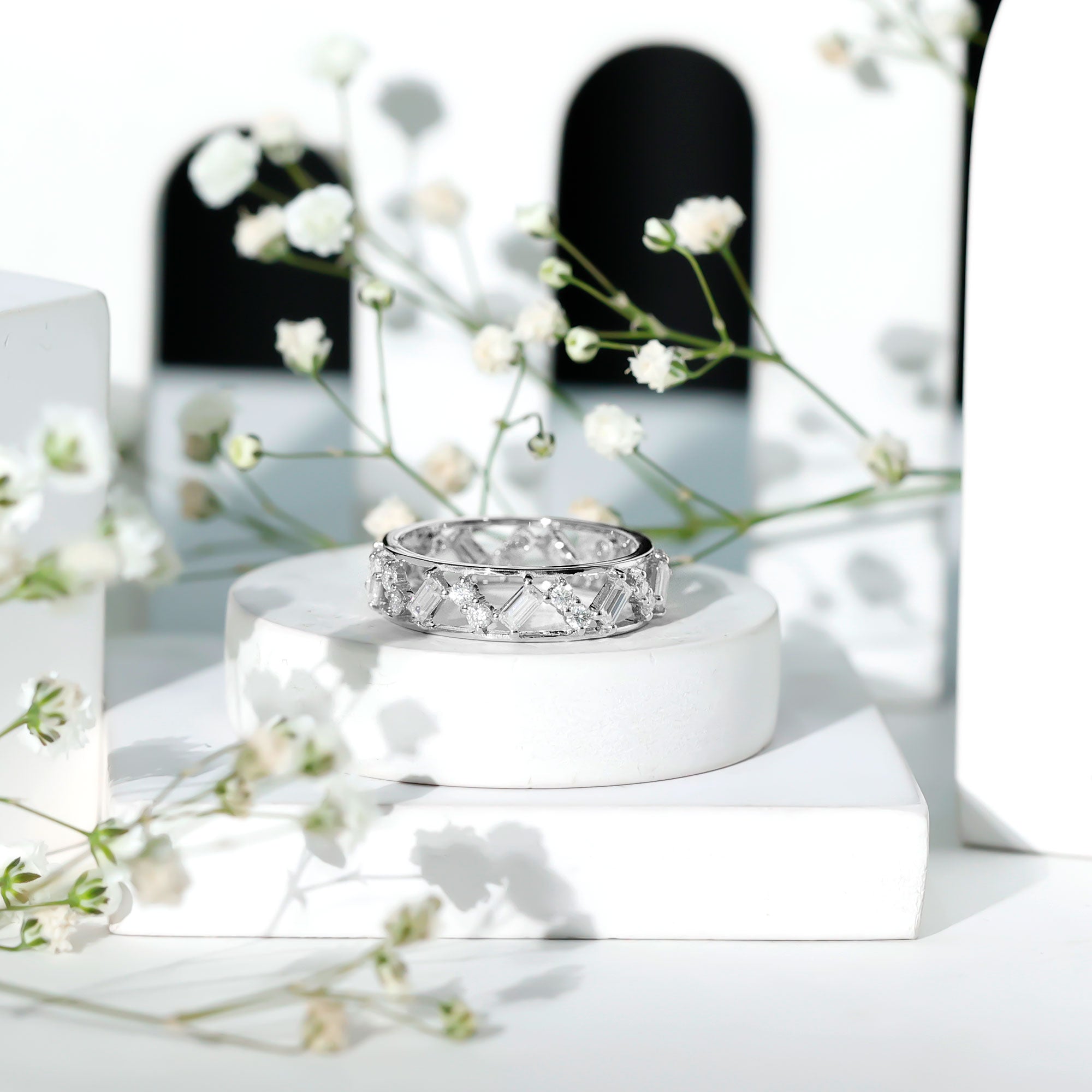 Certified Moissanite Zig Zag Eternity Band for Women D-VS1 - Rosec Jewels