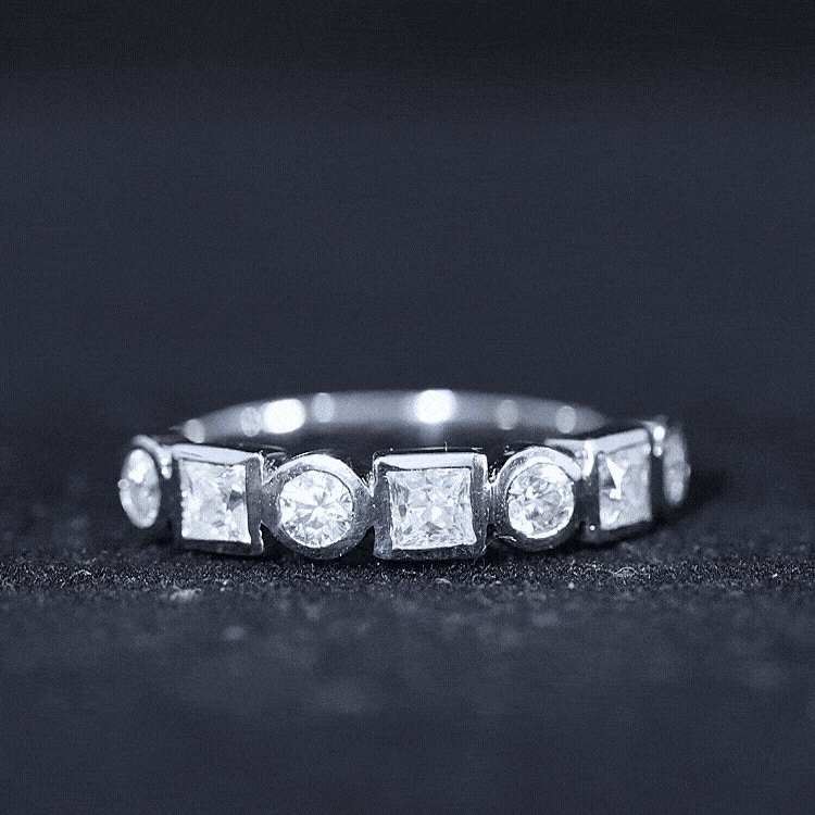 Alternate Bezel Set Moissanite Half Eternity Band Ring D-VS1 - Rosec Jewels