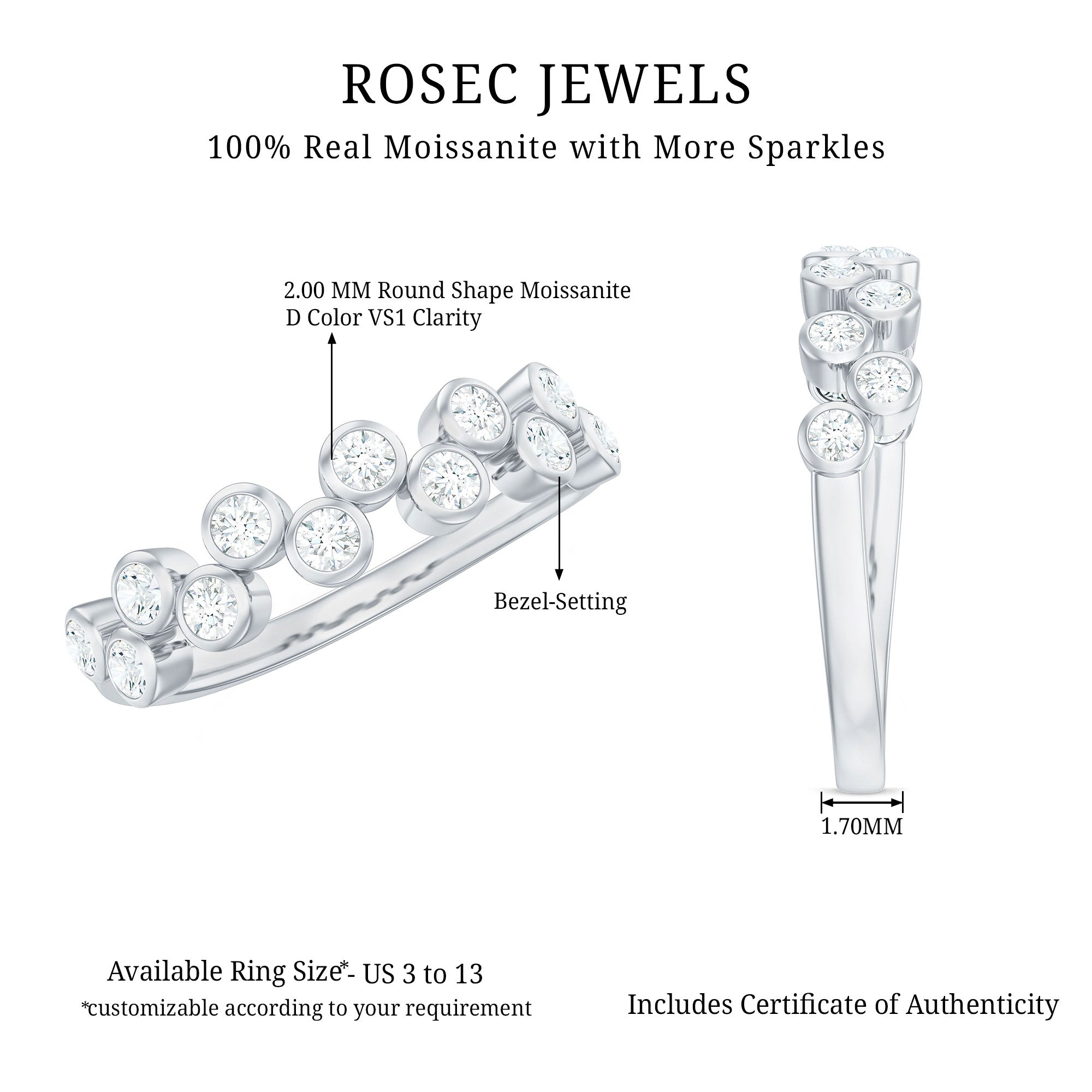 Rosec Jewels-Bezel Set Moissanite Half Eternity Ring for Women