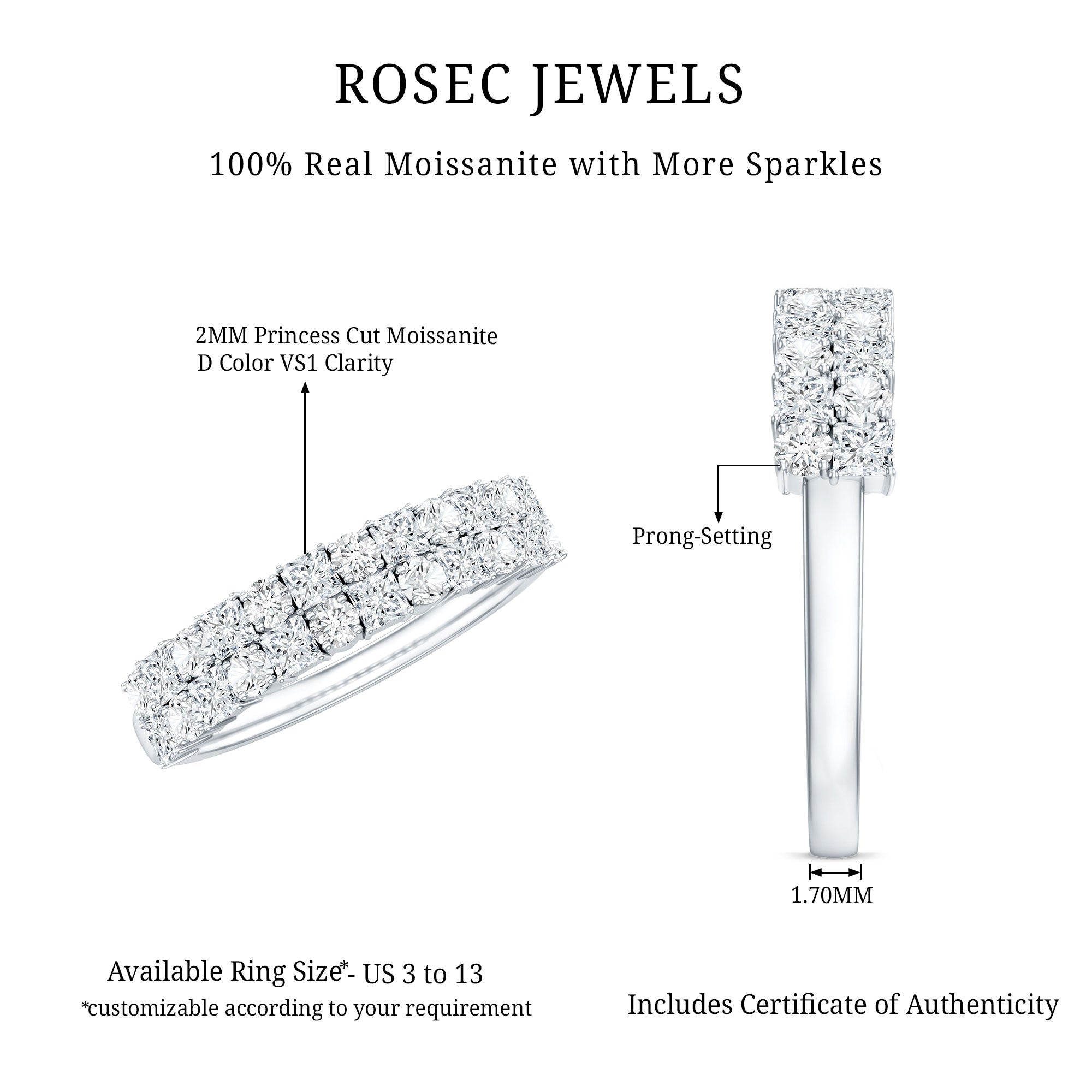 Double Row Moissanite Eternity Wedding Band D-VS1 - Rosec Jewels