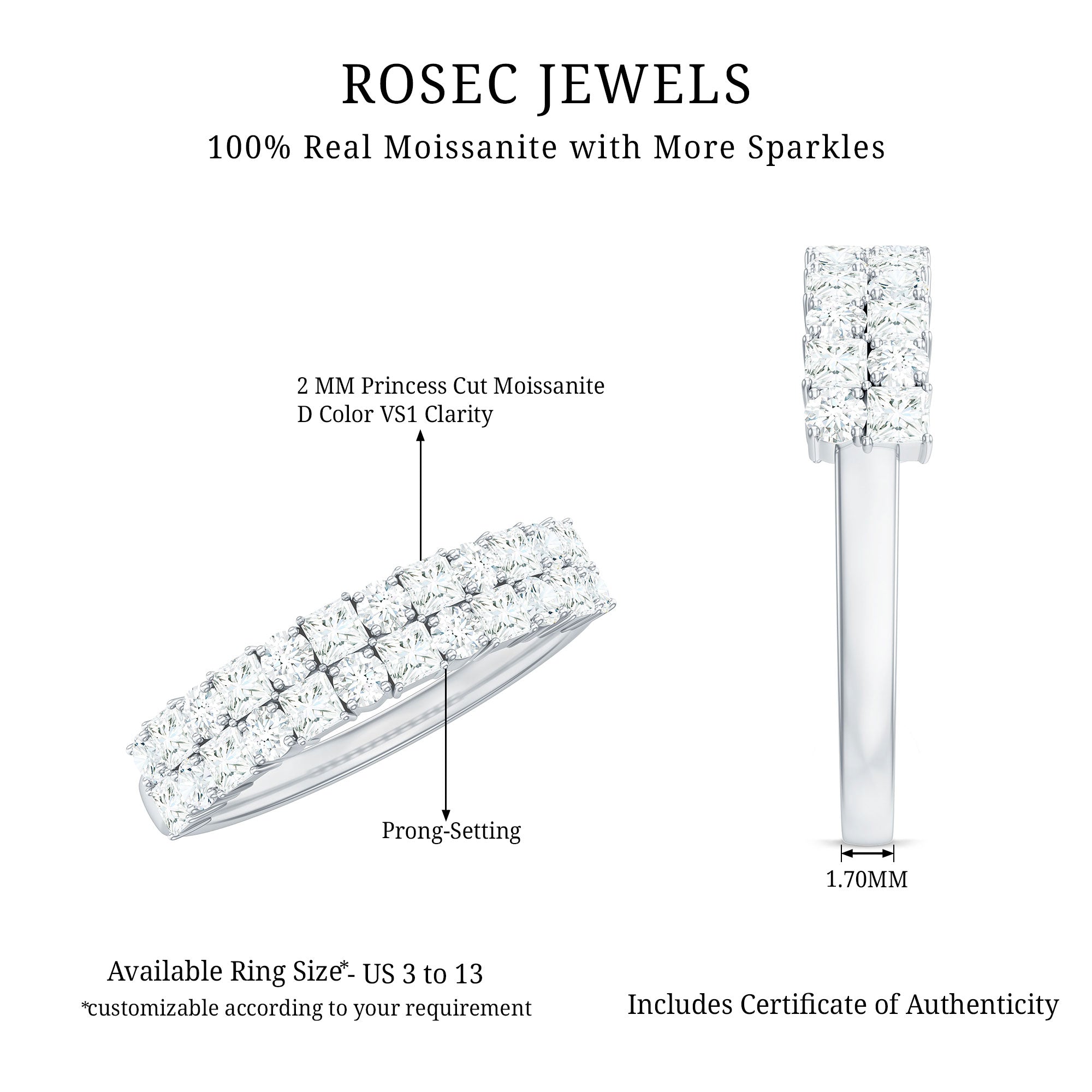 Rosec Jewels-Double Row Moissanite Eternity Wedding Band