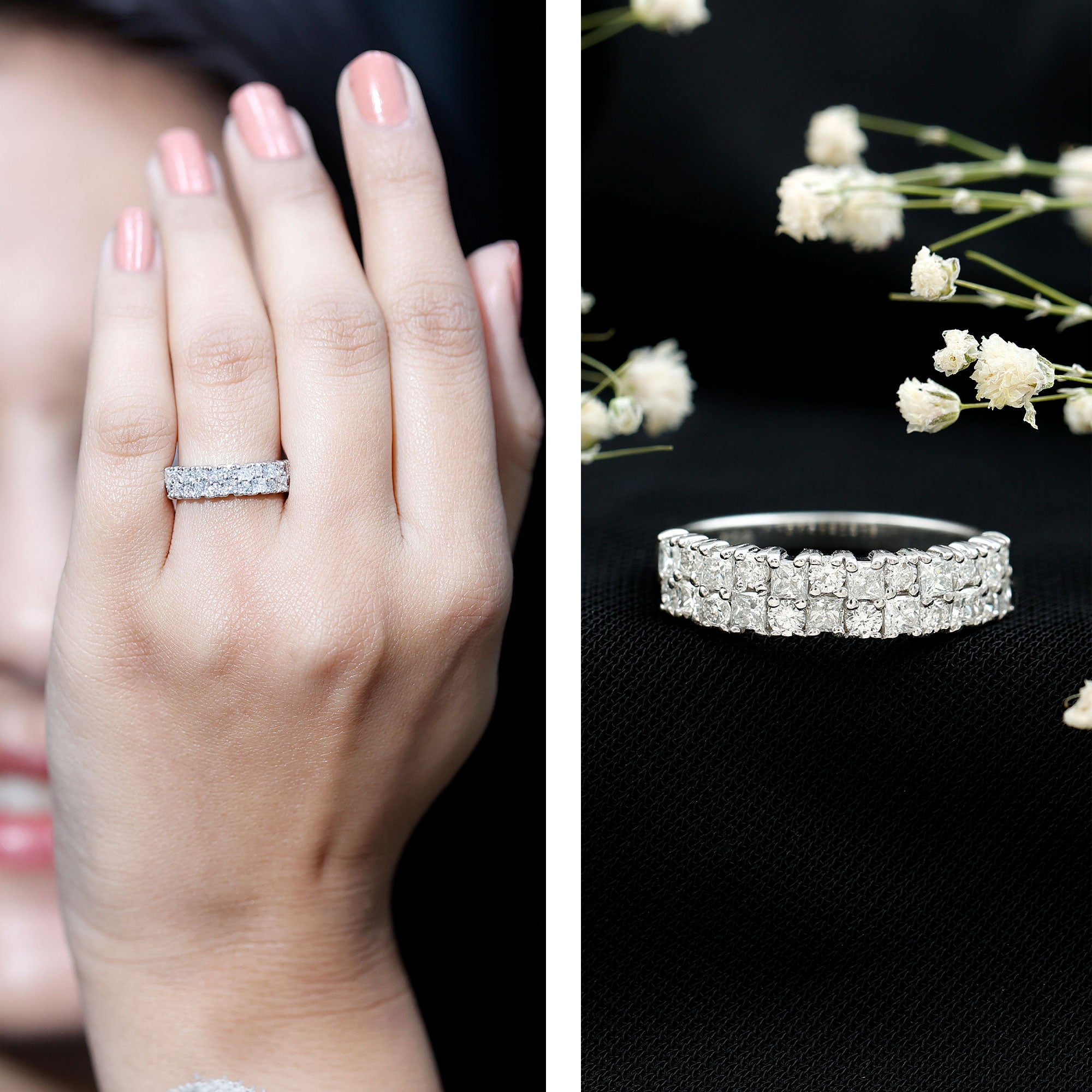 Double Row Moissanite Eternity Wedding Band D-VS1 - Rosec Jewels