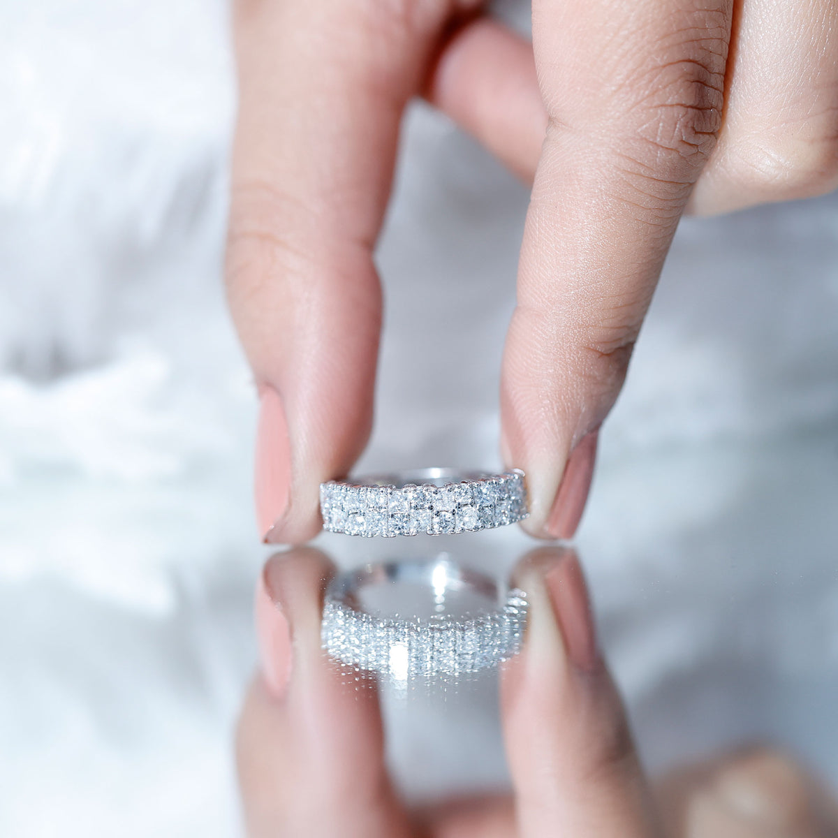Double Row Moissanite Eternity Wedding Band D-VS1 - Rosec Jewels