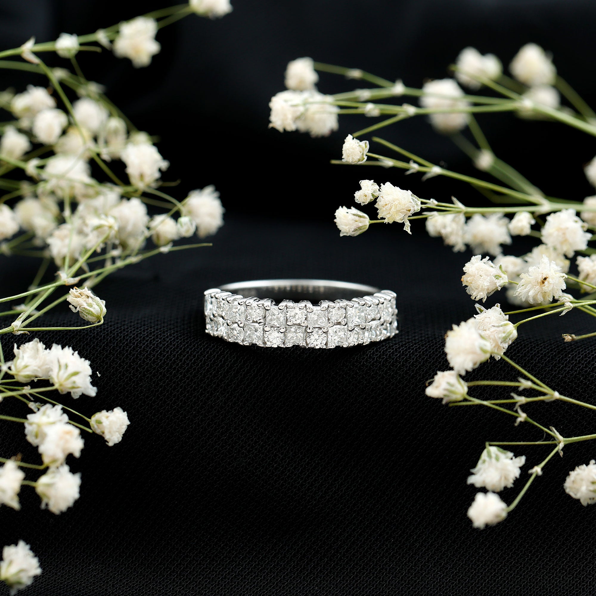 Double Row Moissanite Eternity Wedding Band D-VS1 - Rosec Jewels