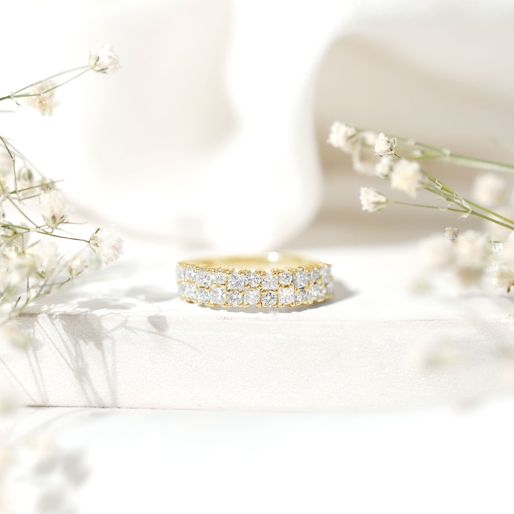 Double Row Moissanite Eternity Wedding Band D-VS1 - Rosec Jewels