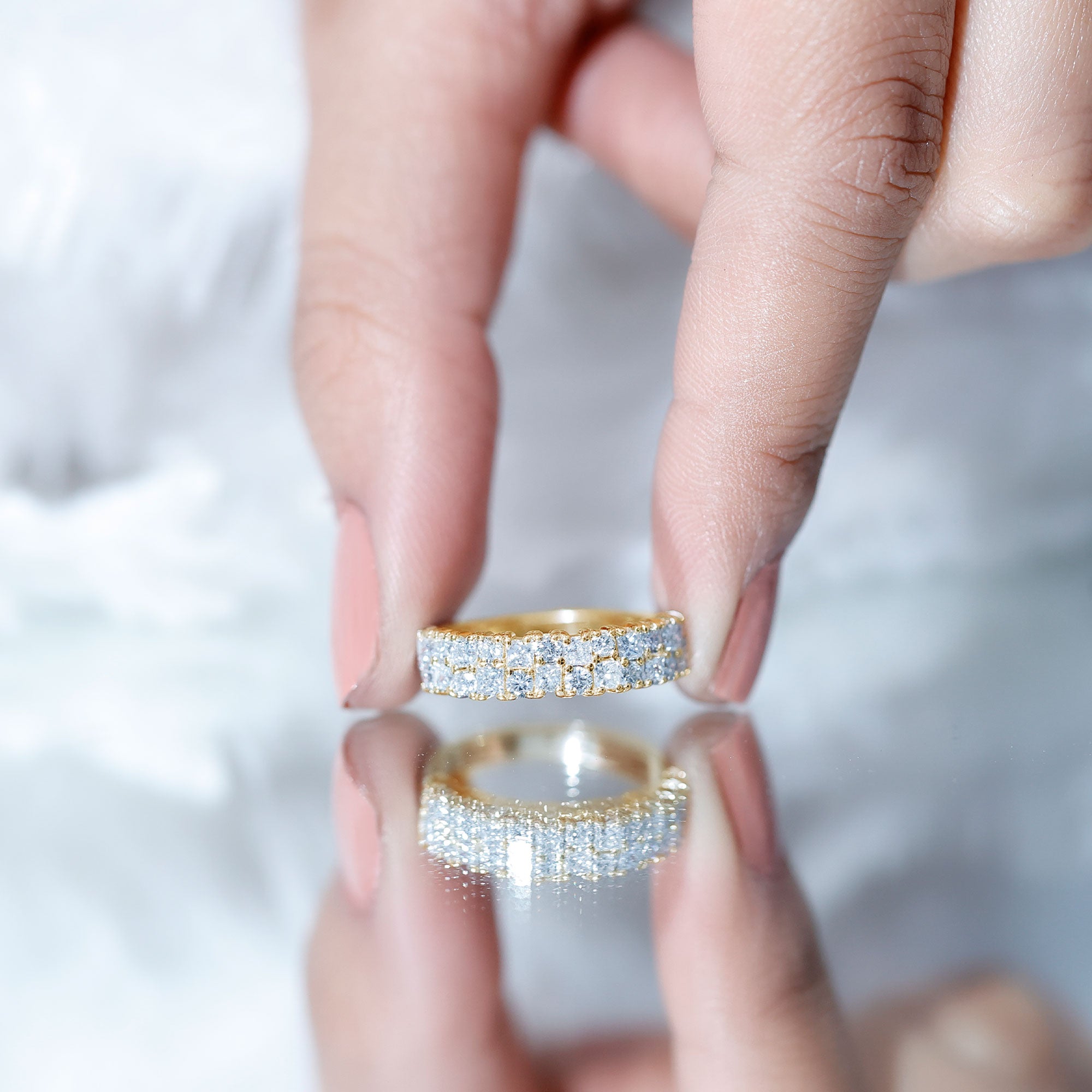 Double Row Moissanite Eternity Wedding Band D-VS1 - Rosec Jewels