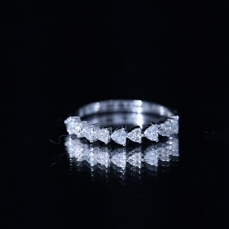 Simulated Diamond Heart Shape Half Eternity Ring AAAA - Rosec Jewels