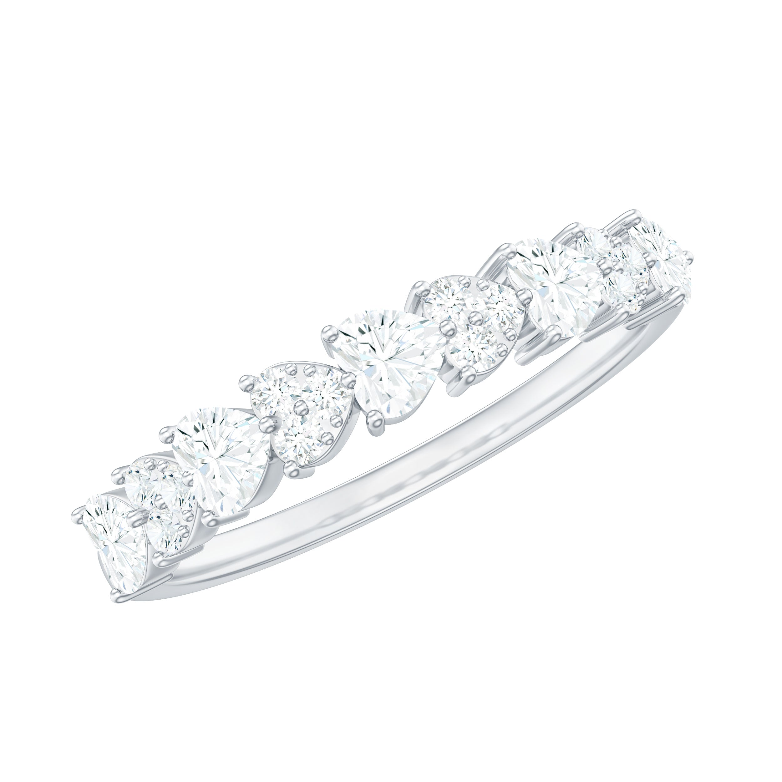 Simulated Diamond Heart Shape Half Eternity Ring AAAA - Rosec Jewels