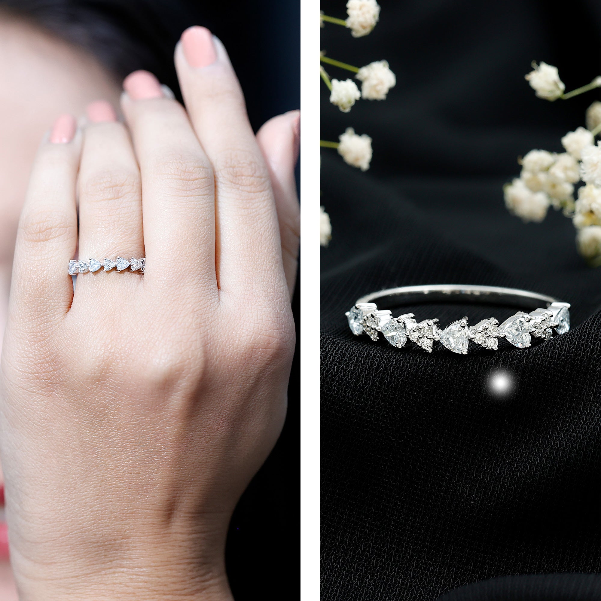 Simulated Diamond Heart Shape Half Eternity Ring AAAA - Rosec Jewels